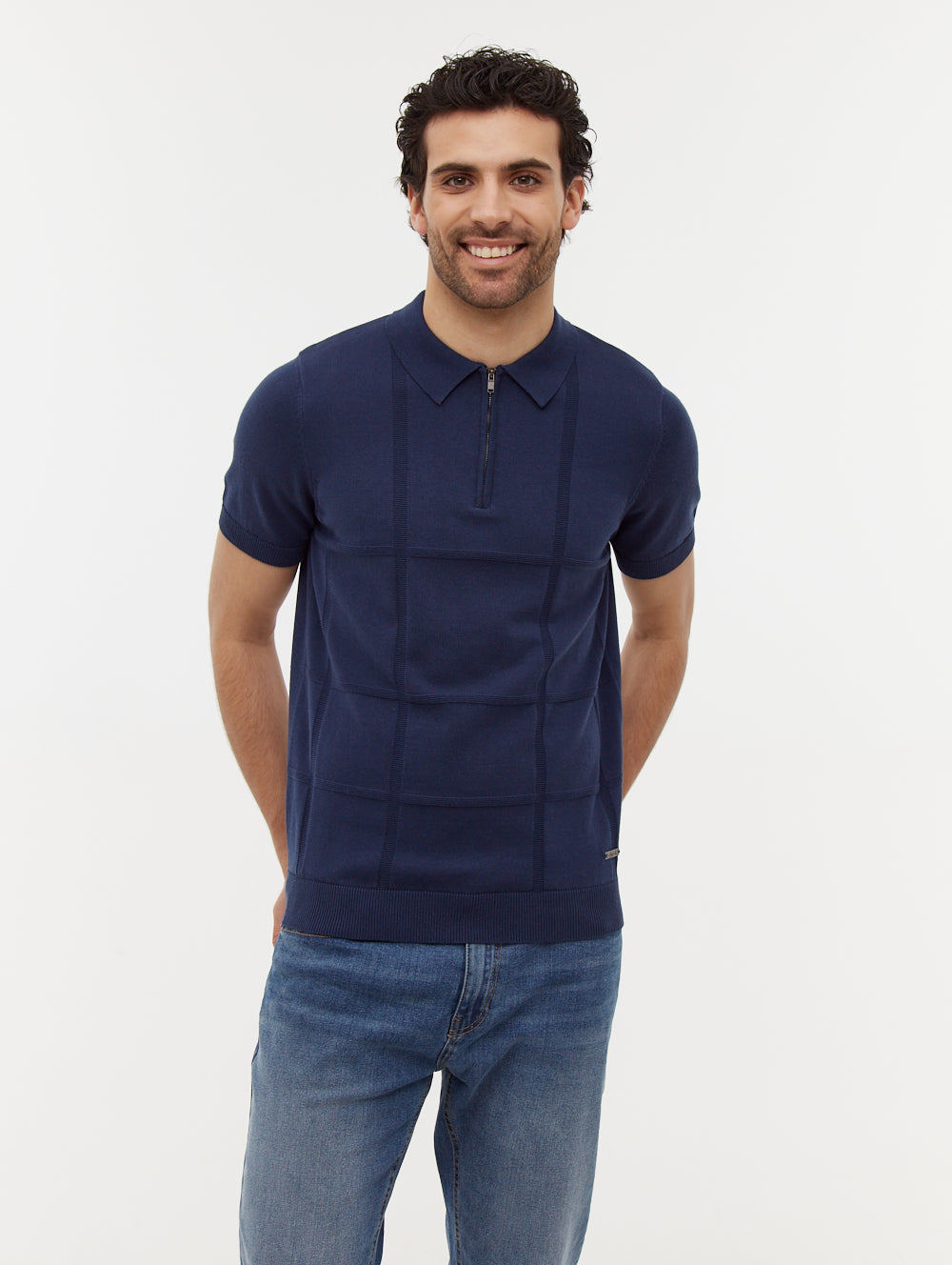 Navarro Grid Pattern Polo Shirt for Men - Stylish Breathable Cotton Golf Shirt with Comfort Fit - Perfect for Casual Wear, Office & Outdoor Activities