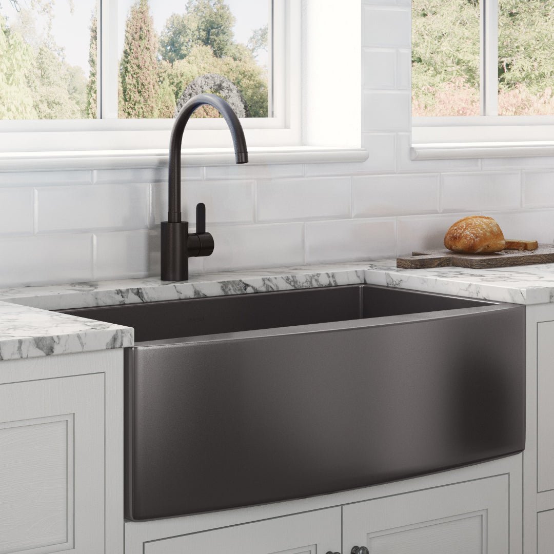 36 Inch Apron Front Farmhouse Kitchen Sink - Gunmetal Black Matte Stainless Steel Single Bowl for Modern Farmhouse & Rustic Kitchen Renovations