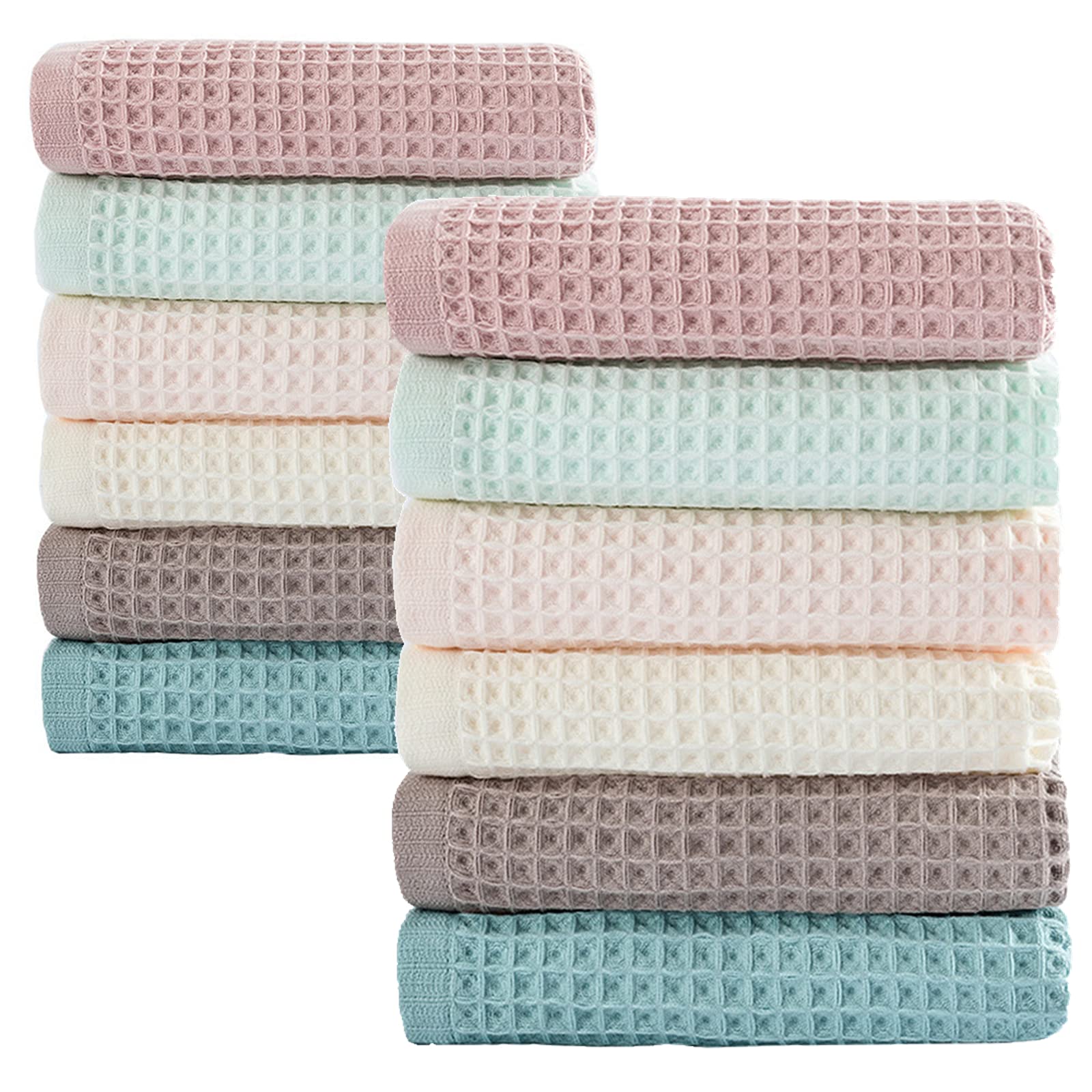 Premium 12-Pack Cotton Waffle Weave Dish Towels | 13x13 Inch Absorbent Kitchen Towels for Drying & Washing Dishes | Mix Color Dishcloths | Ideal for Daily Kitchen Use, Dish Drying & Counter Cleaning