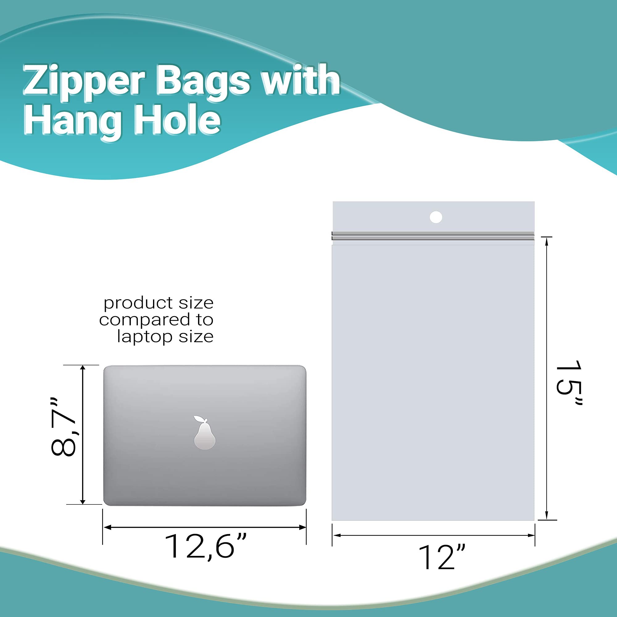 APQ 500 Pack Heavy Duty 12x15 Inch Zipper Bags with Hang Hole - 4 Mil Thick Polyethylene Storage Bags with Seal Top Closure for Industrial, Food Service, Retail & Home Organization (Perfect for Bulk Items, Snacks, Crafts & Office Supplies)