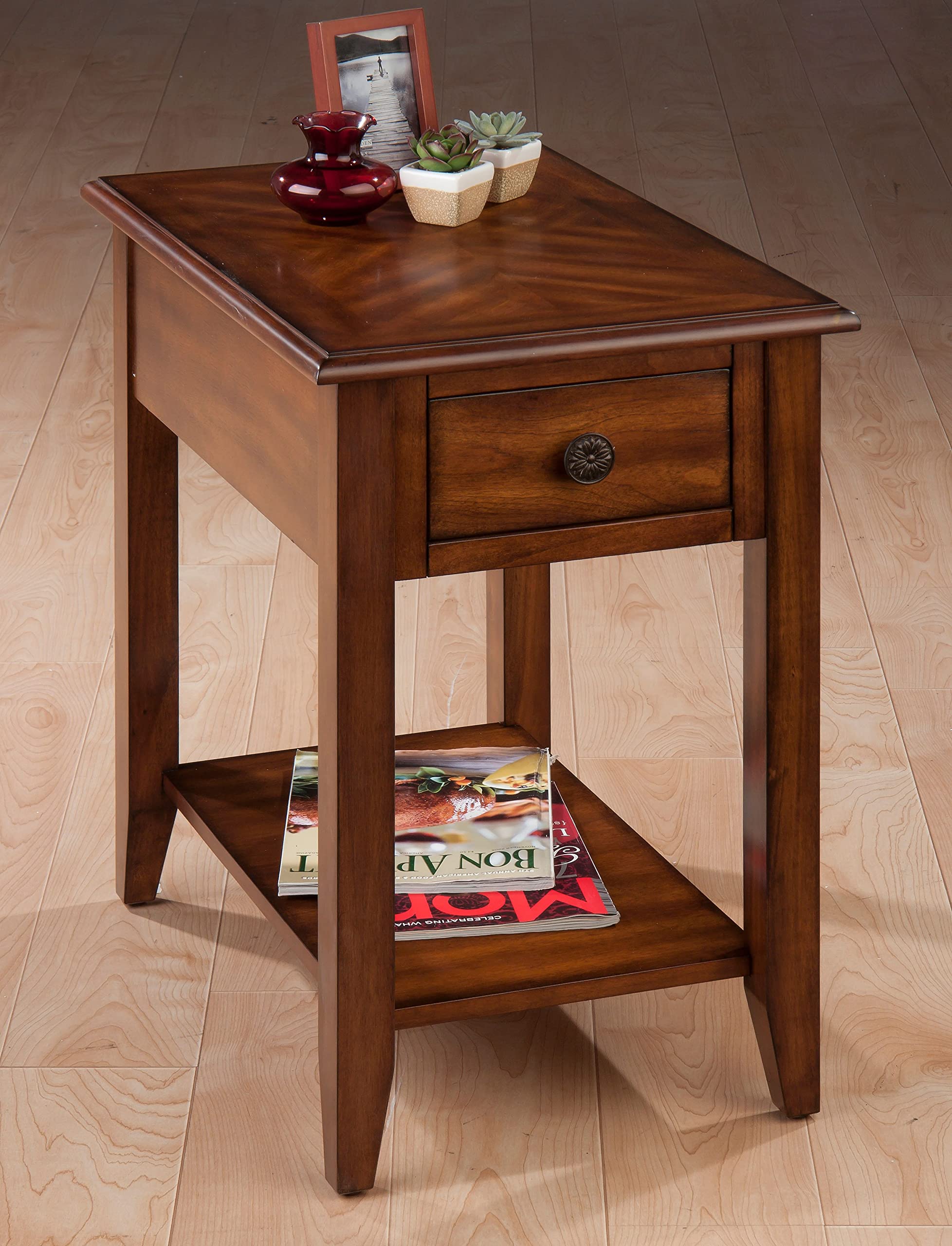 Jofran Solid Wood Chairside End Table with Storage Shelf | Small Side Table for Living Room, Bedroom, or Office | Compact Nightstand with Storage Space
