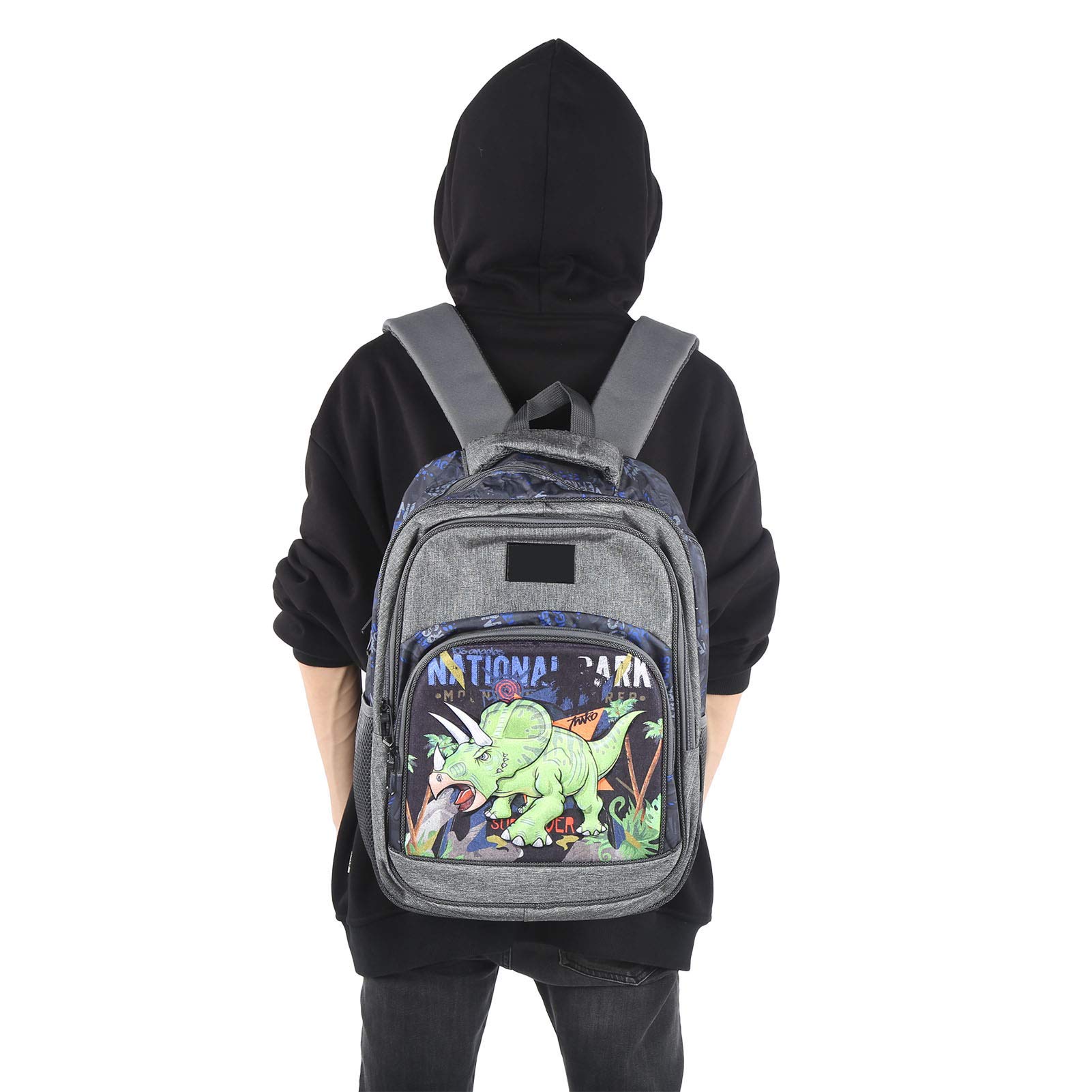 Dinosaur Backpack for School, Travel & Shopping - Light Gray Comfortable Book Bag with Smooth Zipper & Breathable Design - Perfect for Students, Commuters & Outdoor Adventures