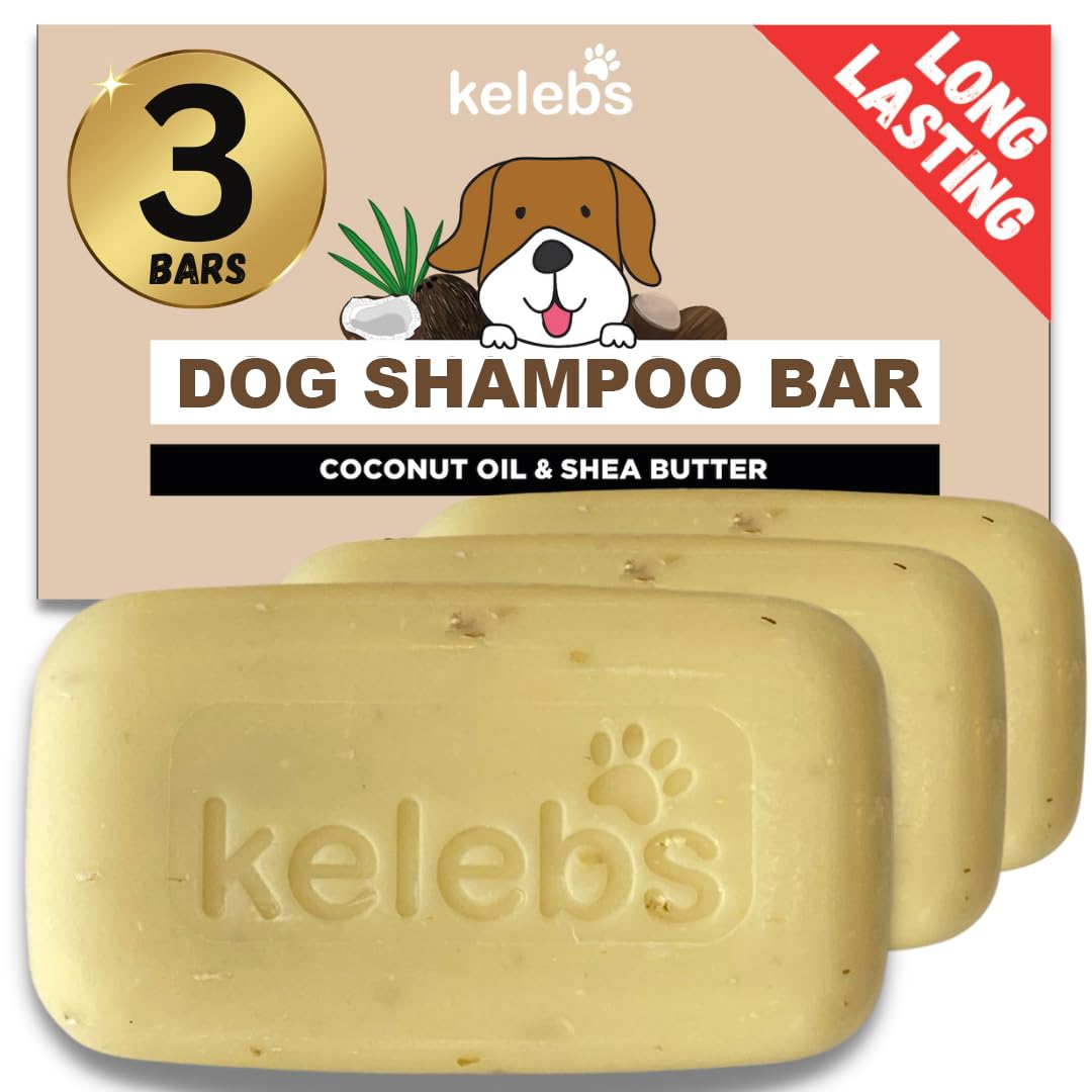 Natural Deshedding Dog Shampoo Bar for Shedding Control - Coconut Oil & Shea Butter | Vegan, Plastic-Free, 3-Pack | Gentle Bathing for Dogs with Sensitive Skin & Long Hair Care