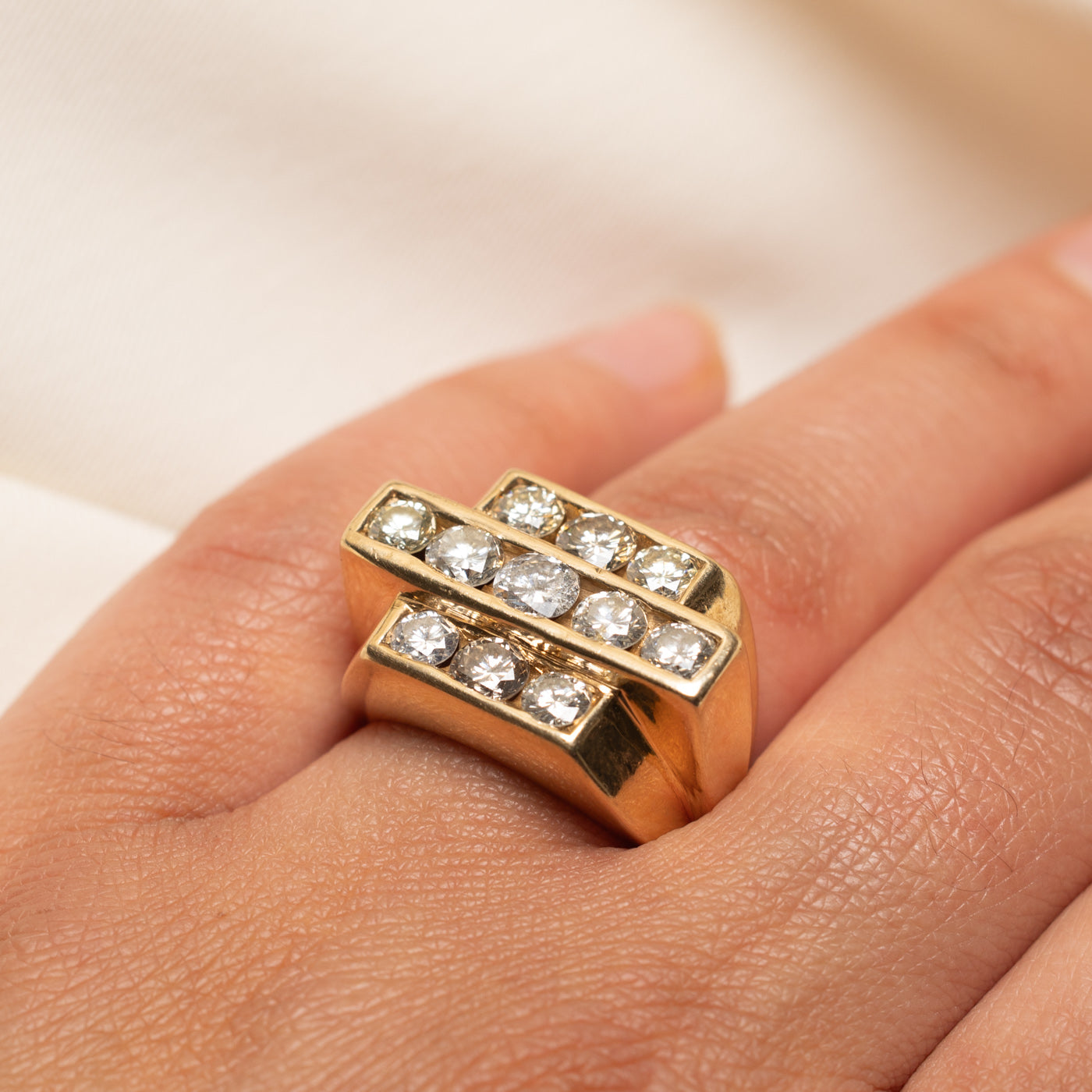 2.60ctw Channel Set Triple Row Diamond Cocktail Ring for Women | Size 7 | Elegant Wedding, Anniversary & Evening Party Jewelry Gift