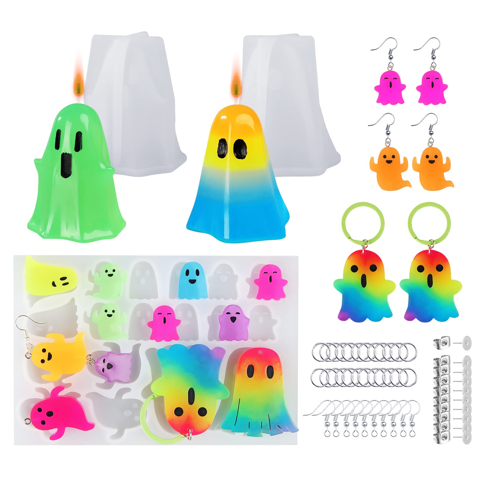 LET'S RESIN Ghost Shape Silicone Earring Molds for Epoxy Resin DIY - Includes Jump Rings & Accessories - Perfect for Halloween Jewelry, Keychains & Spooky Home Decor