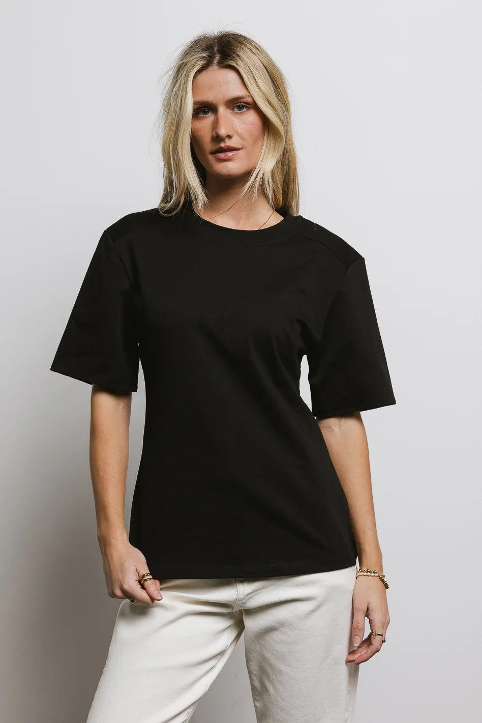 Kyleigh Black T-Shirt for Women - Soft Cotton Casual Tee for Everyday Wear, Workout, and Layering