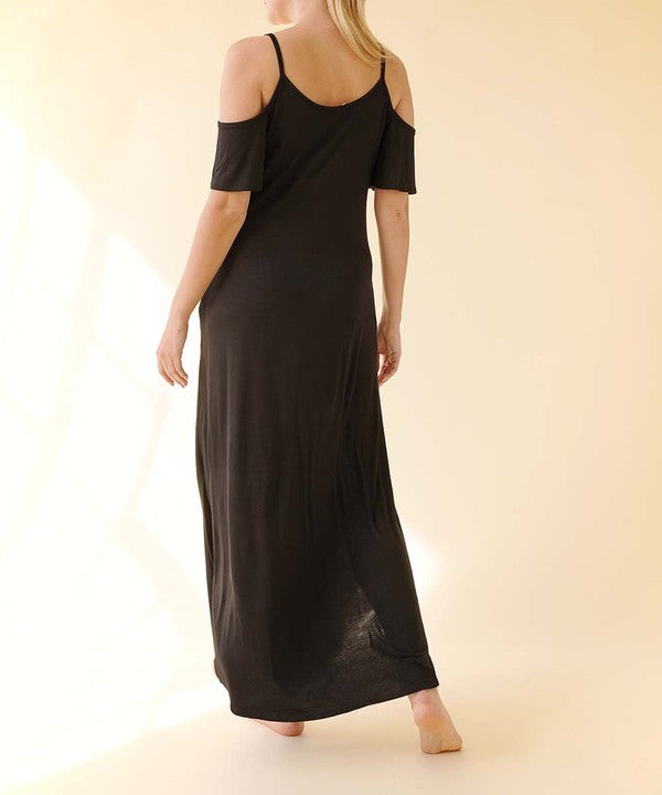 Elegant Bamboo Cold Shoulder Maxi Dress for Women - Summer Boho Beach Wedding Party Dress - Perfect for Vacations, Date Nights & Special Occasions