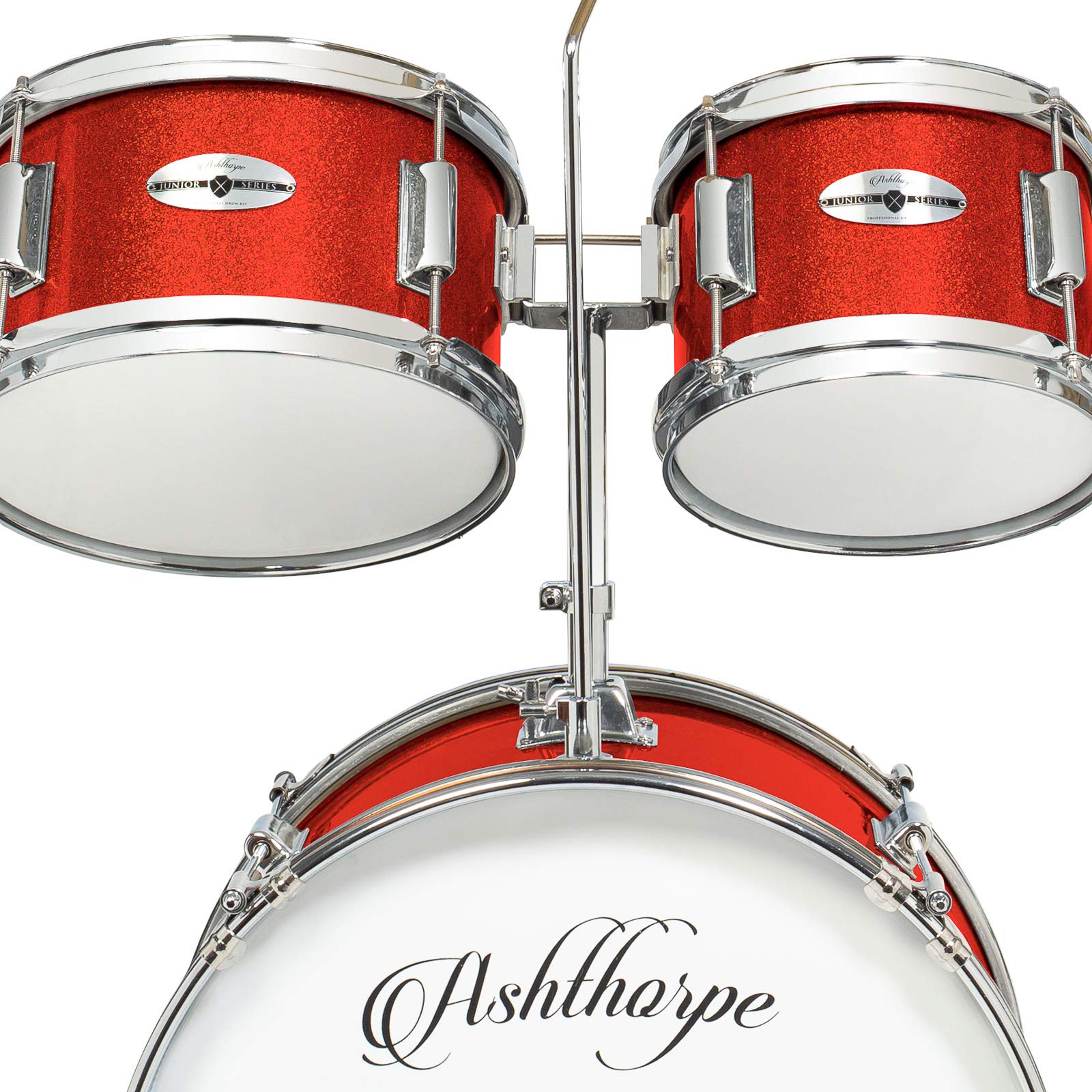 Ashthorpe 5-Piece Complete Junior Drum Set with Genuine Brass Cymbals - Best Beginner Drum Kit for Kids & Teens - 16