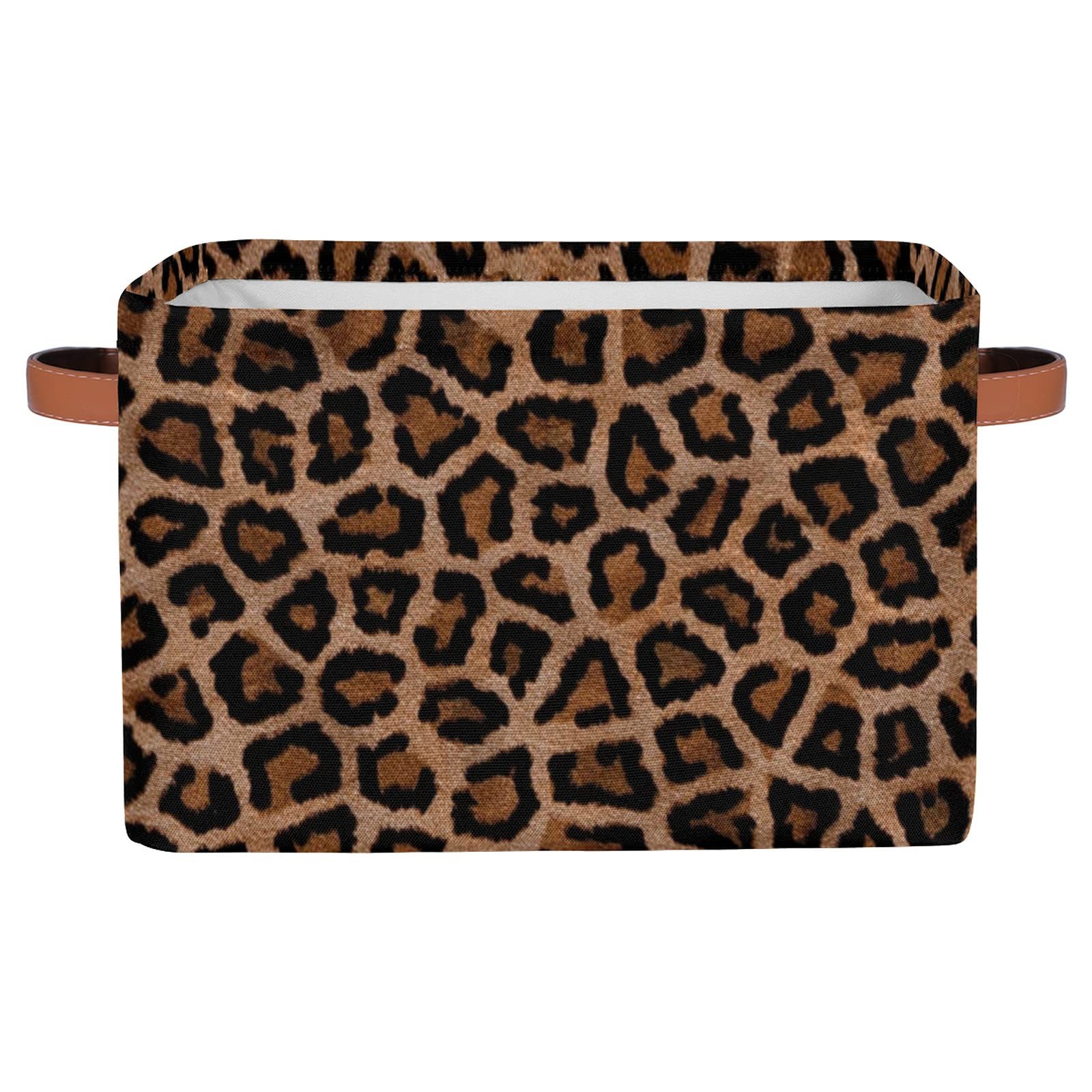 Leopard Print Storage Baskets - Large Foldable Fabric Organizer Bins with Handles, Collapsible Storage Cubes for Closet, Nursery, Home & Office (1-Pack) | Perfect for Organizing Toys, Blankets & Home Decor