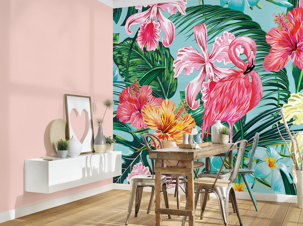 Flamingo Art Design Wall Decals - Tropical Themed Wall Stickers for Home, Nursery & Office Decor - Perfect for Bedroom, Living Room & Kids Room