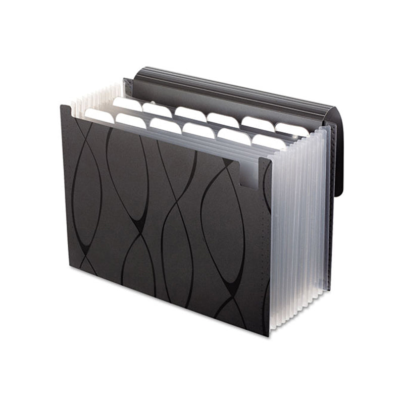 Sliding Cover Expanding File Folder - 4 Expansion Sections, 13 Pockets, Letter Size (8.5x11 Inches), Black - Perfect for Office Documents, School Papers, and Home Organization