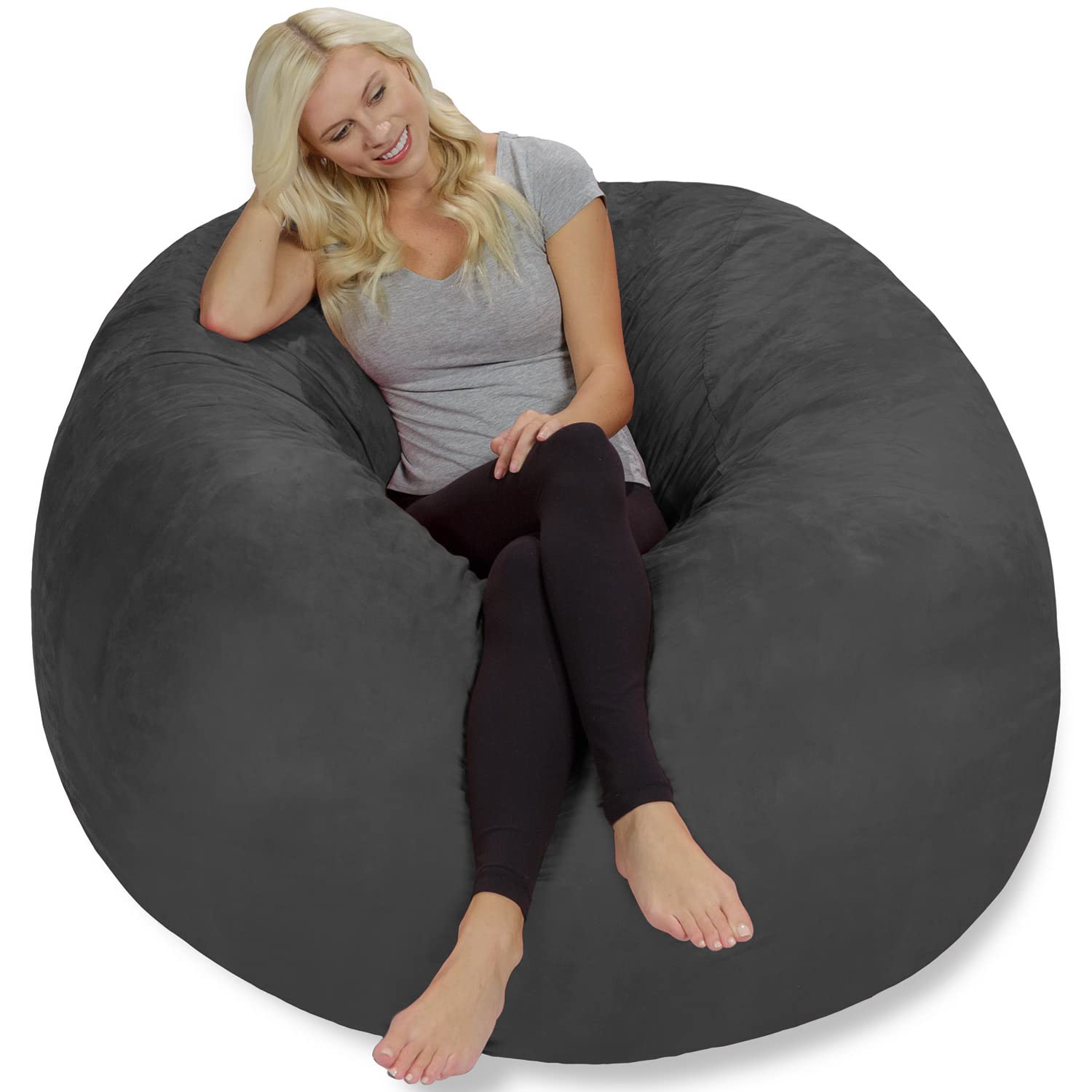 Chill Sack Giant 5-Foot Memory Foam Bean Bag Chair - Ultra Soft Microfiber Cover (Dark Gray) for Living Room, Game Room, Dorm or Bedroom - Oversized Comfortable Lounge Furniture for Relaxing, Gaming & Movie Nights