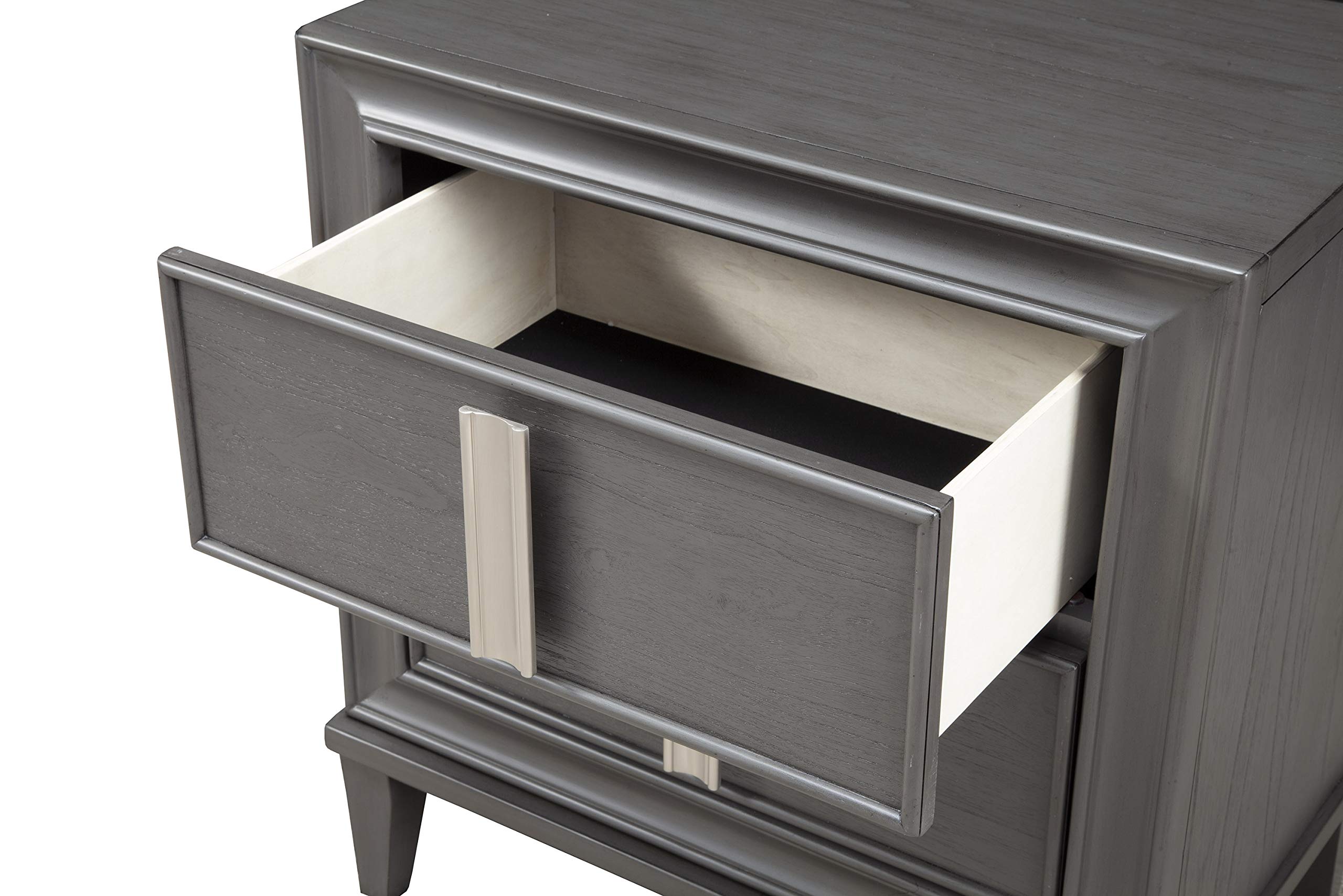 Alpine Furniture Lorraine Nightstand - Modern Grey Bedside Table with Drawer for Bedroom, Living Room, or Guest Room