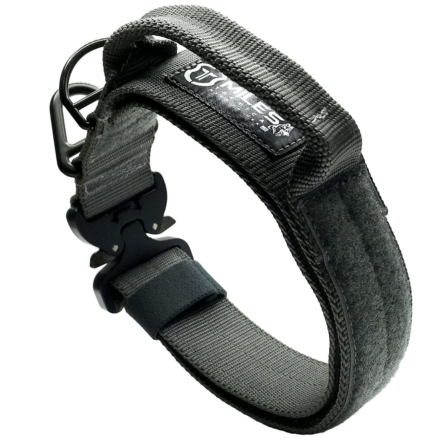 Heavy Duty Cobra Buckle Dog Collar for Large Dogs - K9 & Military Grade - Made in USA (Large Size with Handle, Wolf Gray) - Perfect for Training, Hiking & Outdoor Adventures
