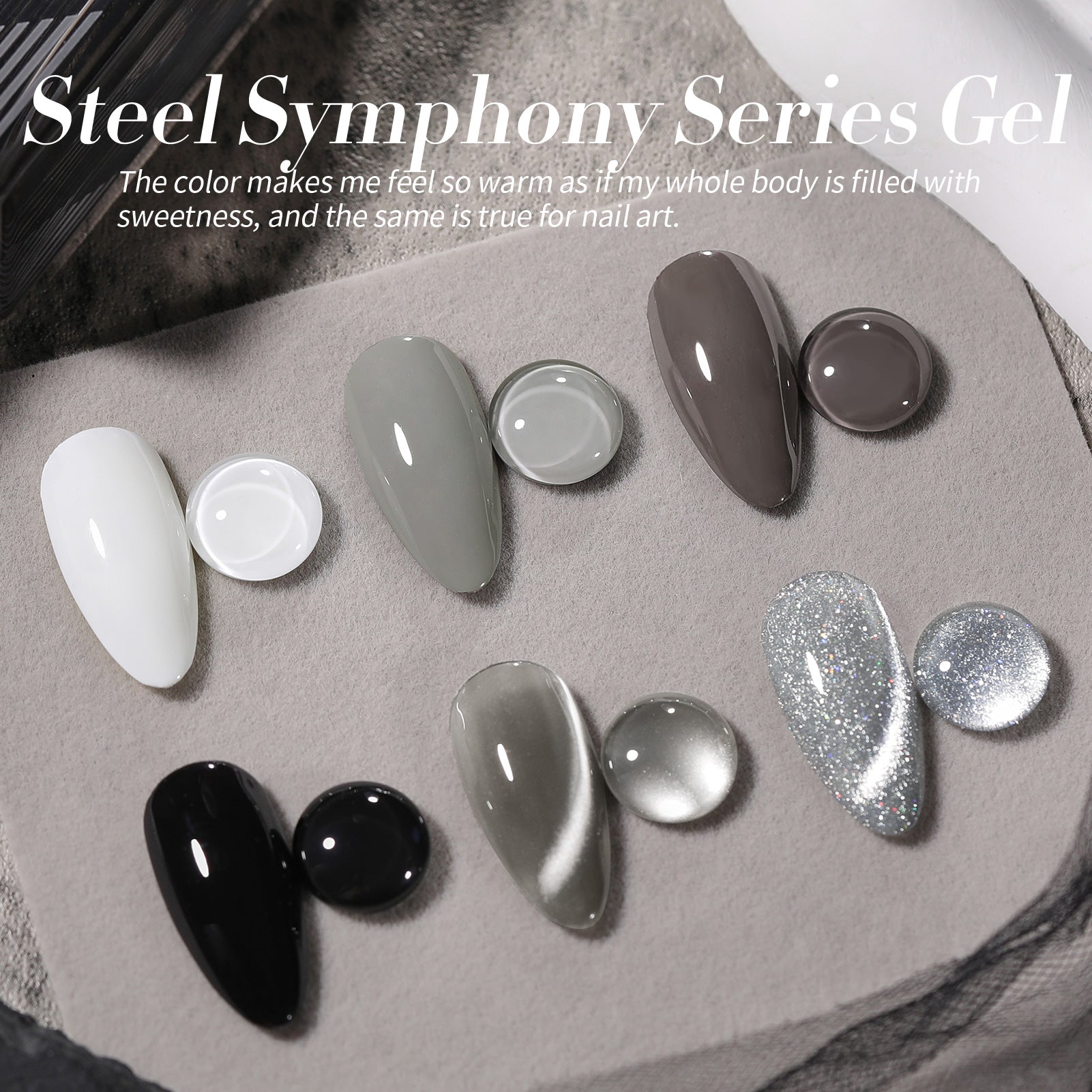 6 Colors Grey Gel Polish Set - S09 Steel Symphony 7ml for Nail Art, Manicure & Pedicure - Perfect for Salon, Home Use & Professional Nail Technicians