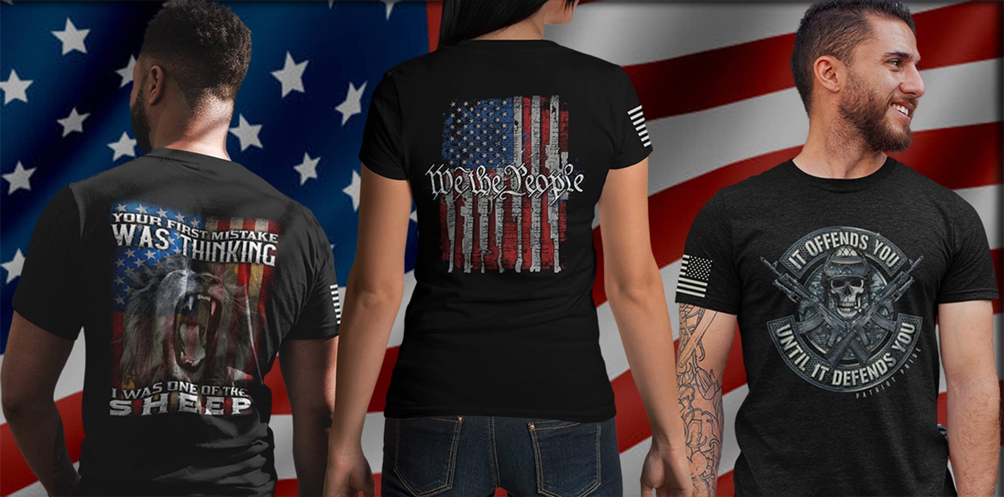 Men's Howling Wolf Patriotic American Flag Sleeve T-Shirt - Wolves Not Sheep Design - Perfect for 4th of July, Veterans Day & Outdoor Adventures