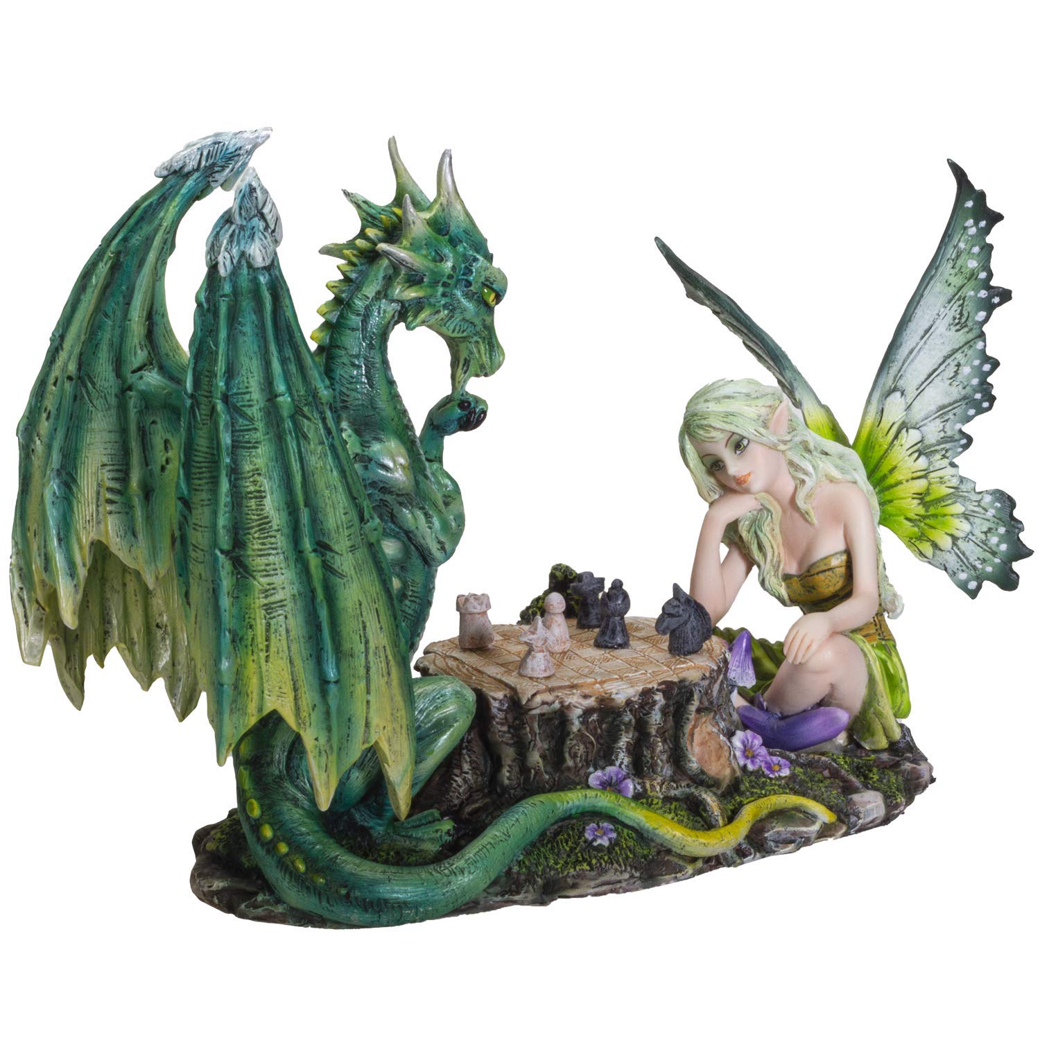Pacific Giftware FairyTate Fairy vs. Dragon Chess War Game Resin Figurine Statue - Fantasy Decor & Collector's Item for Game Rooms, Bookshelves & Gift Giving