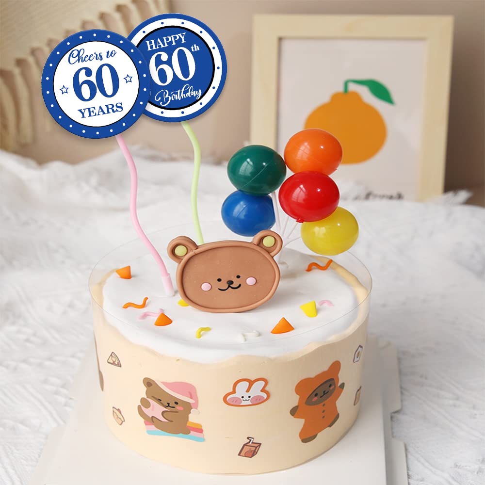 REWIDPARTY Blue 60th Birthday Stickers - 500 PCS Cheers to 60 Years & Happy Birthday Rolls - Perfect for Milestone Celebrations, Party Decorations & Gift Wrapping