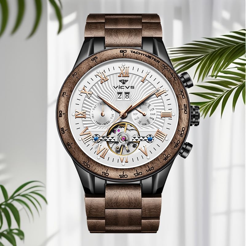 Premium Automatic Wooden Watch for Men - Natural Walnut, Date & Day Display, Multifunctional Business Timepiece | Perfect for Office, Formal Events & Everyday Wear