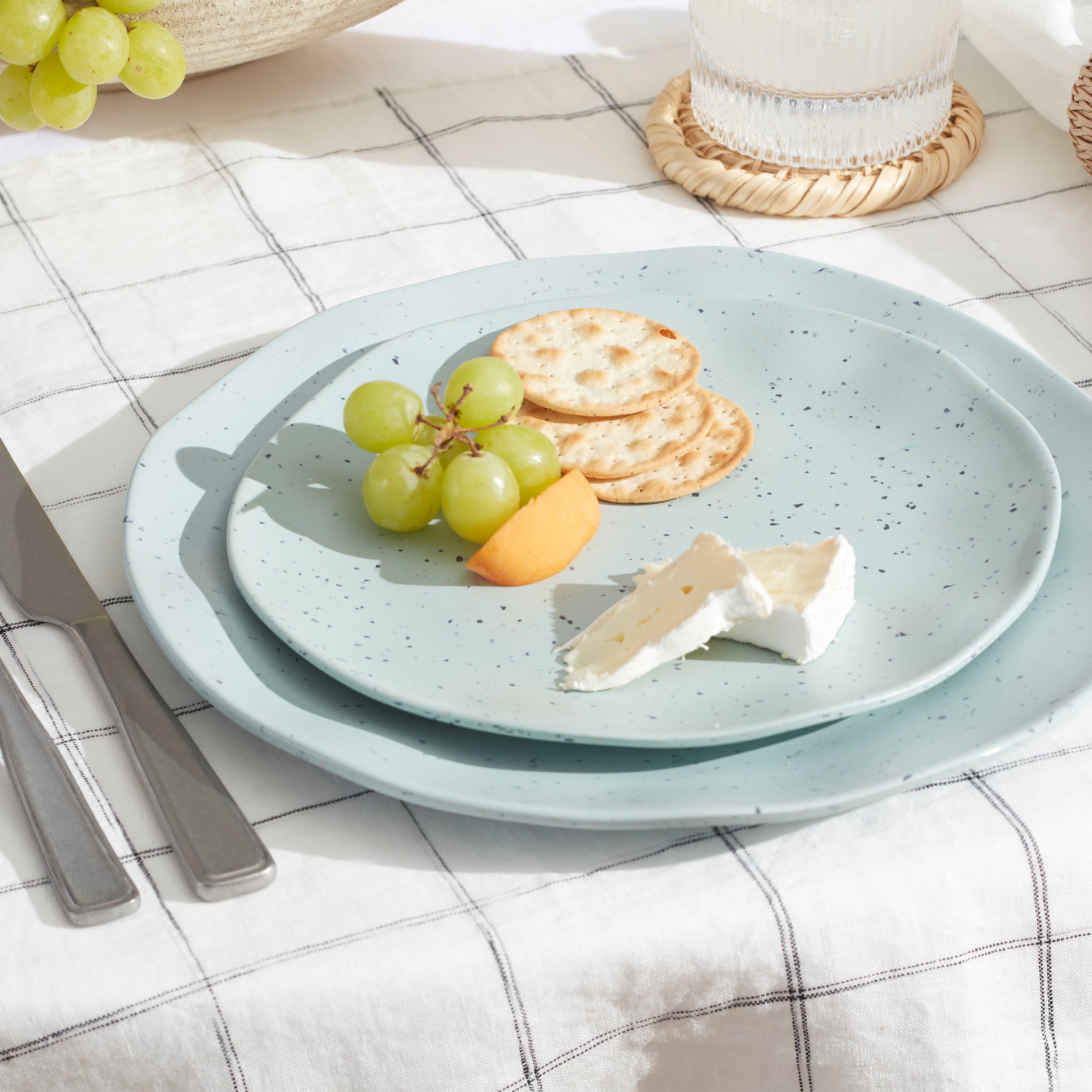 Stylish Terrazzo Melamine 12-Piece Dinnerware Set - Mint Green - Durable & Lightweight Plates, Bowls & Mugs - Perfect for Outdoor Dining, Picnics & Everyday Use