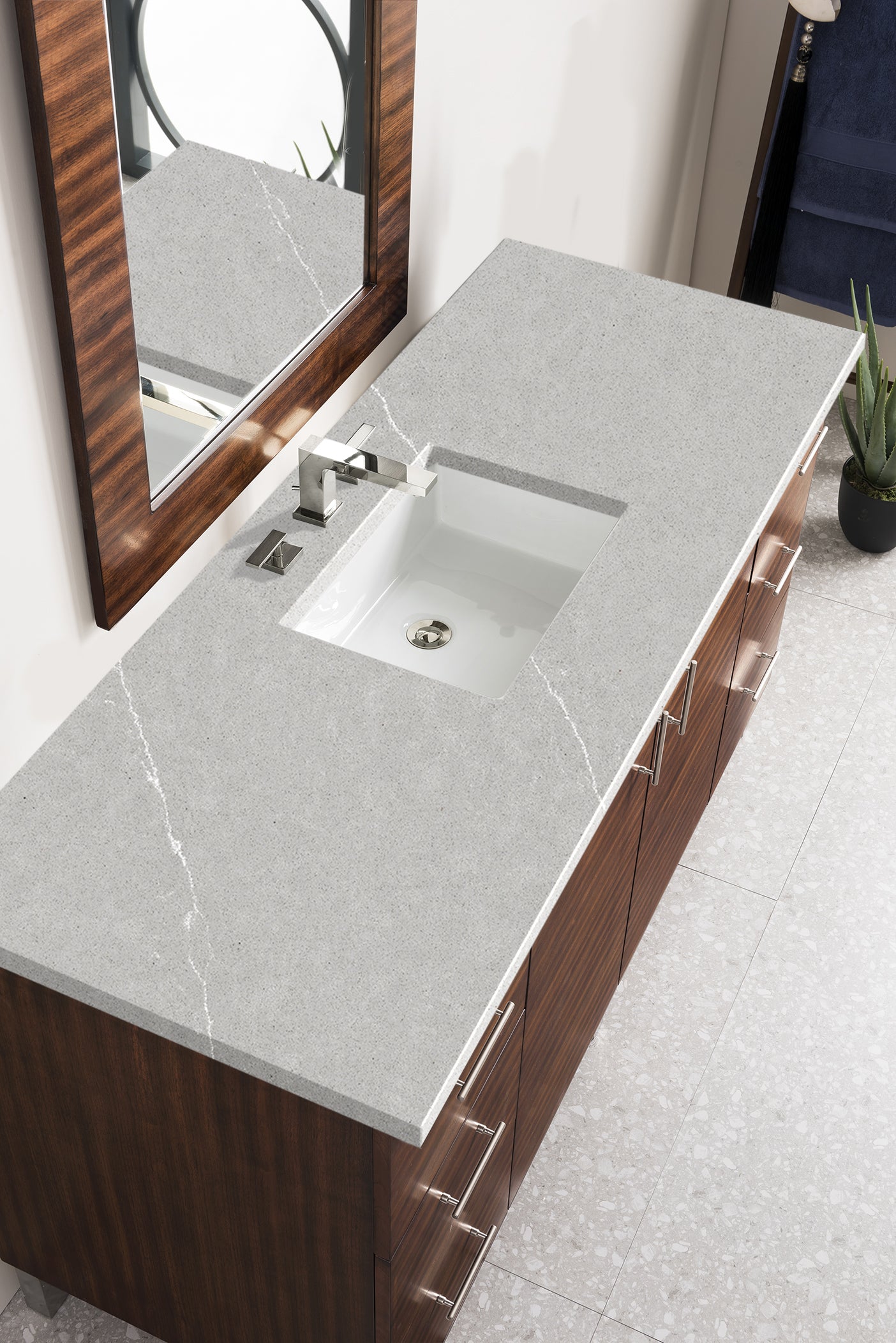 Metropolitan 60 Inch Single Bathroom Vanity with 3CM Eternal Serena Quartz Top in American Walnut - Perfect for Modern Master Bathrooms & Powder Rooms