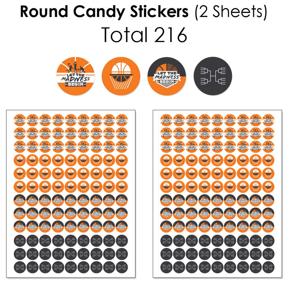 Big Dot of Happiness Basketball Candy Bar Wrappers & Stickers - 304-Piece College Basketball Party Favor Kit for March Madness, Baby Showers & Game Day Treats