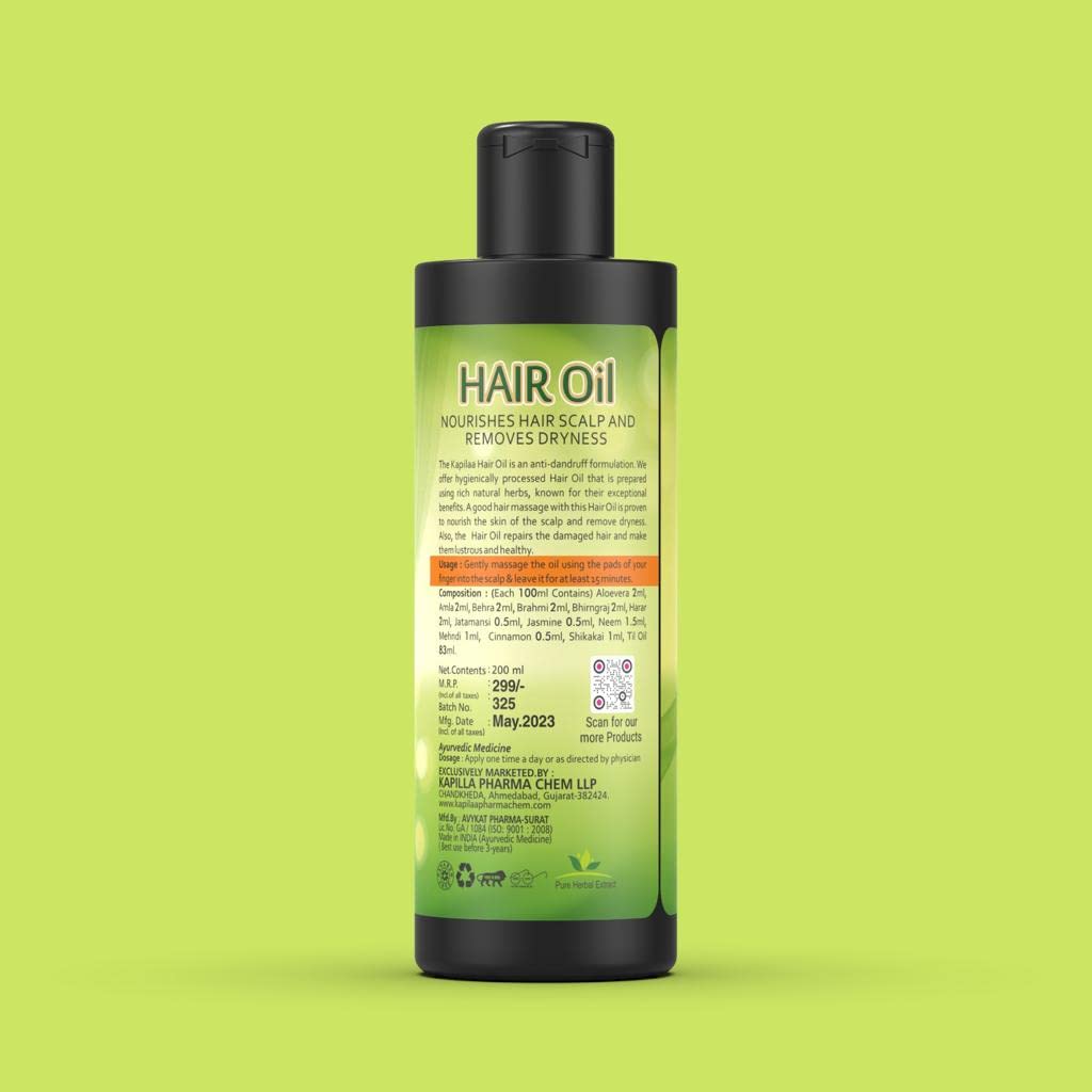 Kapilaa Pharma Chem Aloe Vera Hair Oil - Nourishes Scalp, Reduces Dryness, Promotes Hair Growth & Controls Hair Fall for Women & Men (200ml) - Ideal for Daily Hair Care & Scalp Treatment