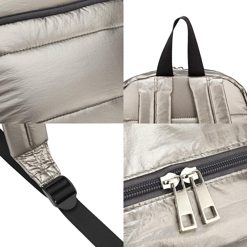 Stylish Women's Small Quilted Nylon Backpack Purse - Lightweight Water-Resistant Iridescent Puffy Daypack for Work, Travel & Casual Outings