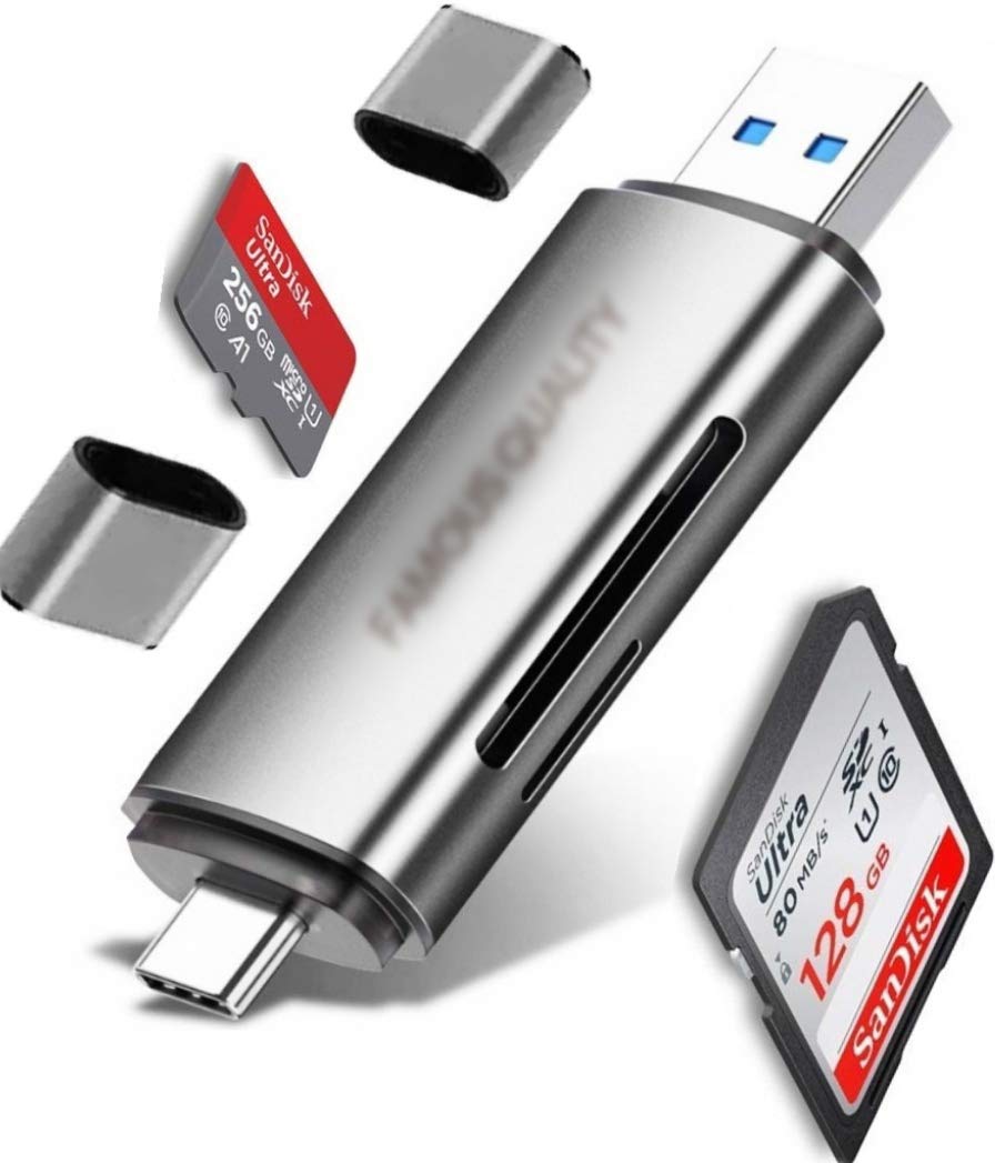 Famous Quality® 3-in-1 USB Card Reader - USB 3.0, USB C, Micro USB Compatible for SD/SDXC/Micro SD Memory Cards - Works with MacBook, PC, Tablets & Smartphones - Perfect for Travel, Photography & Data Transfer