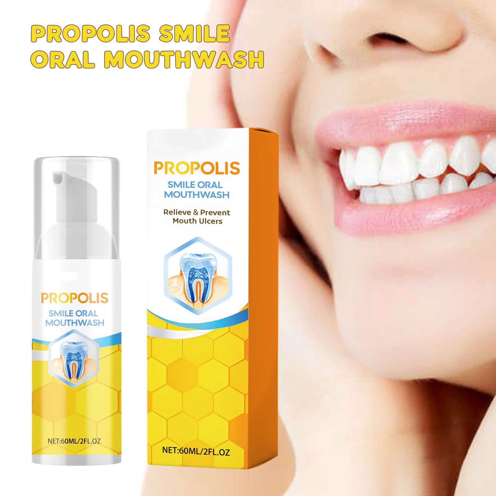 Propolis Smile Oral Mouthwash for Fresh Breath & Deep Cleaning - Teeth & Tongue Care Spray, Natural Propolis Mouth Rinse for Oral Hygiene & Repair (2-Pack, 60ml) - Perfect for Daily Use, Travel & Post-Dental Care