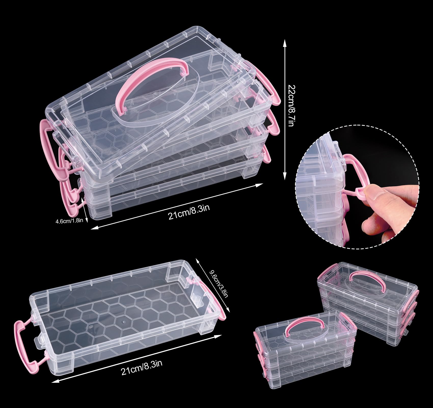 2-Pack Stackable Plastic Storage Bins with Latching Lids & Handles - 3-Tier Organizer Box for Stationery, Jewelry Tools, Art Supplies - Perfect for Home, Office & Craft Room Organization