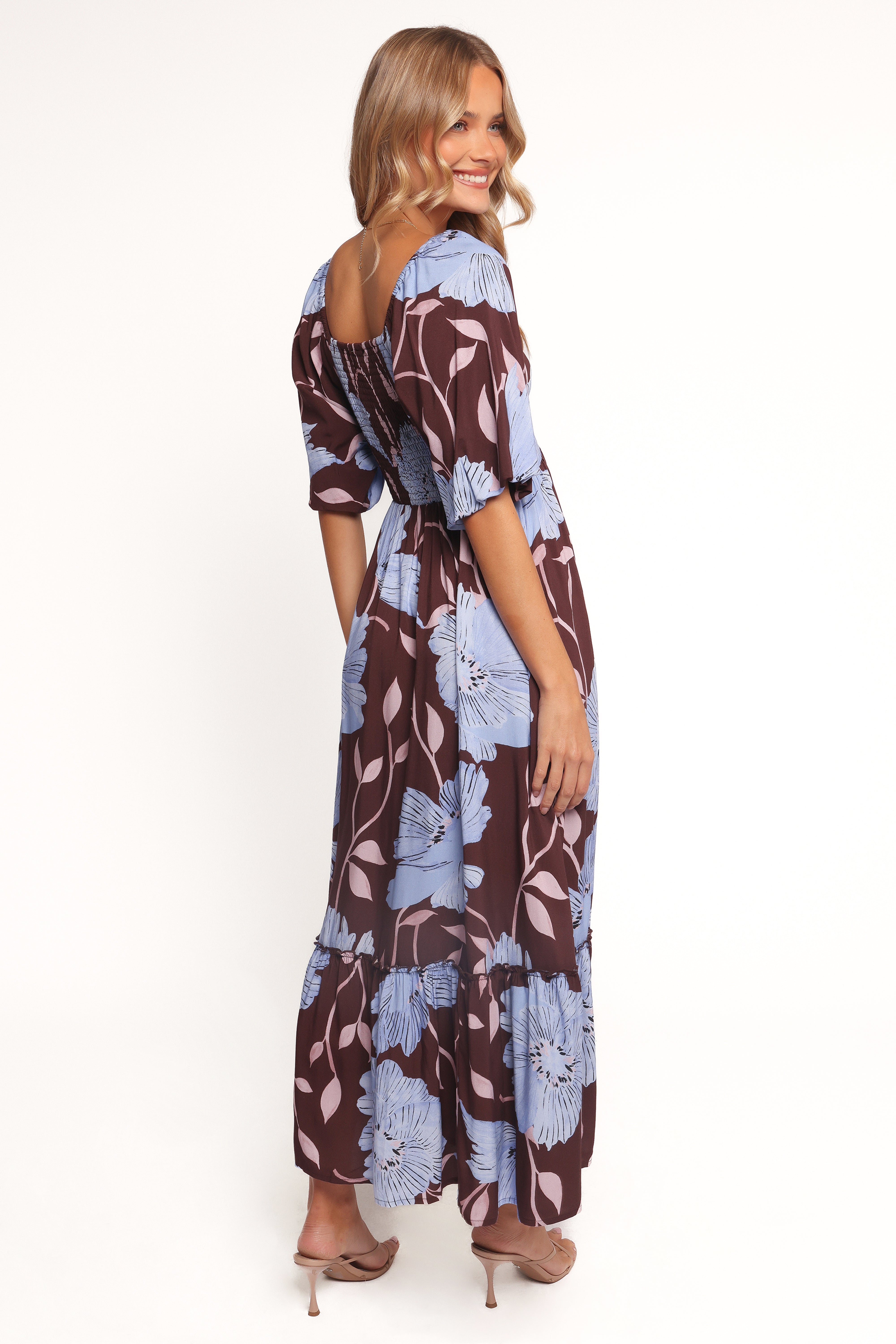Annabella Floral Maxi Dress - Blue Poppies Print, Women's Summer Beach Dress for Vacation, Party & Outdoor Events