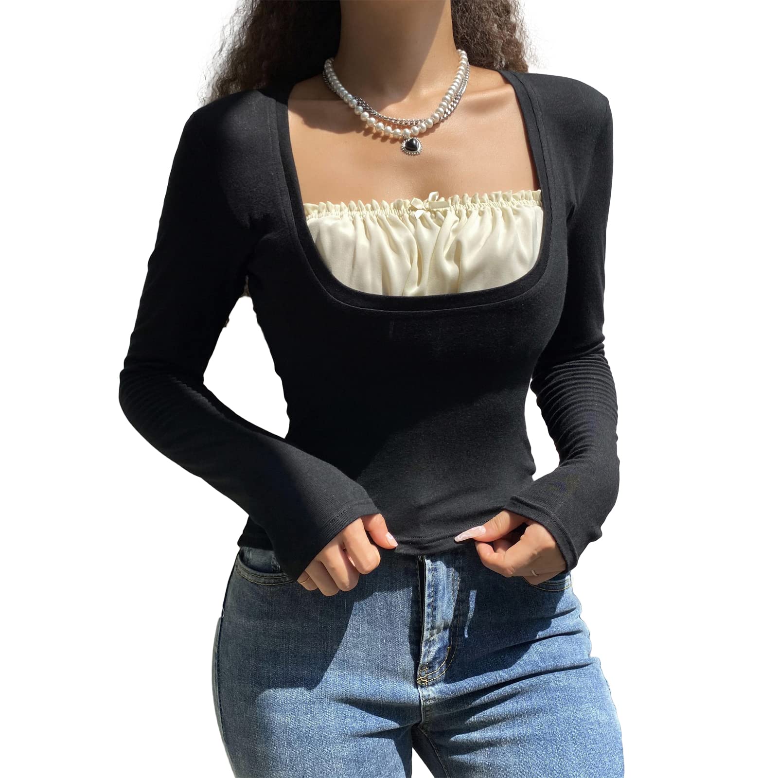 Y2K Long Sleeve Crop Top for Women - Vintage Face Portrait Graphic Print Tee Shirt | E-Girl Harajuku Streetwear | Perfect for Concerts, Parties & Retro Fashion Outfits