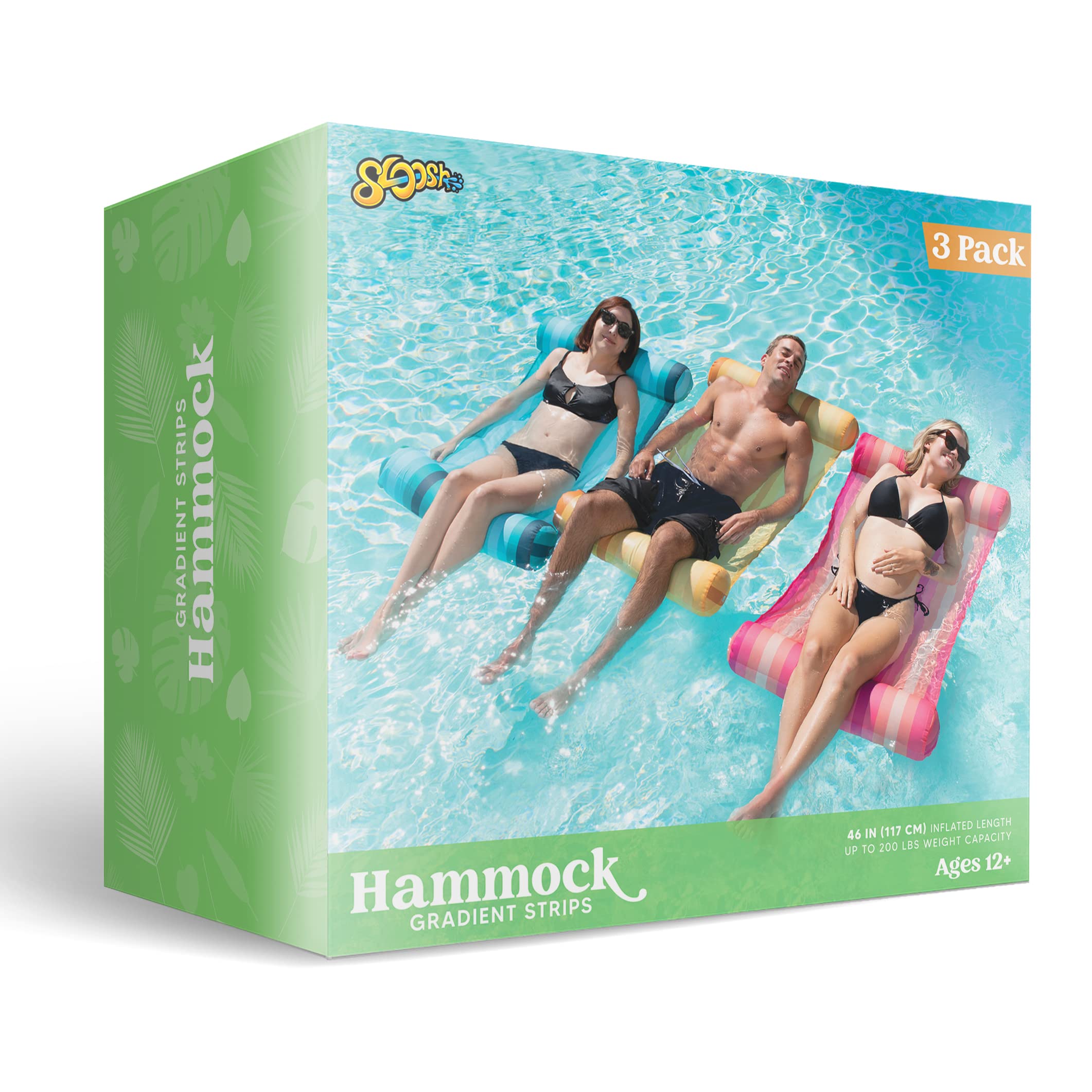 **Sloosh 3-Pack 4-in-1 Inflatable Pool Floats - Water Hammock Loungers, Multi-Purpose Swimming Pool Accessories (Saddle, Lounge Chair, Drifter) for Adults & Kids - Perfect for Pool, Lake, Beach & Summer Relaxation**