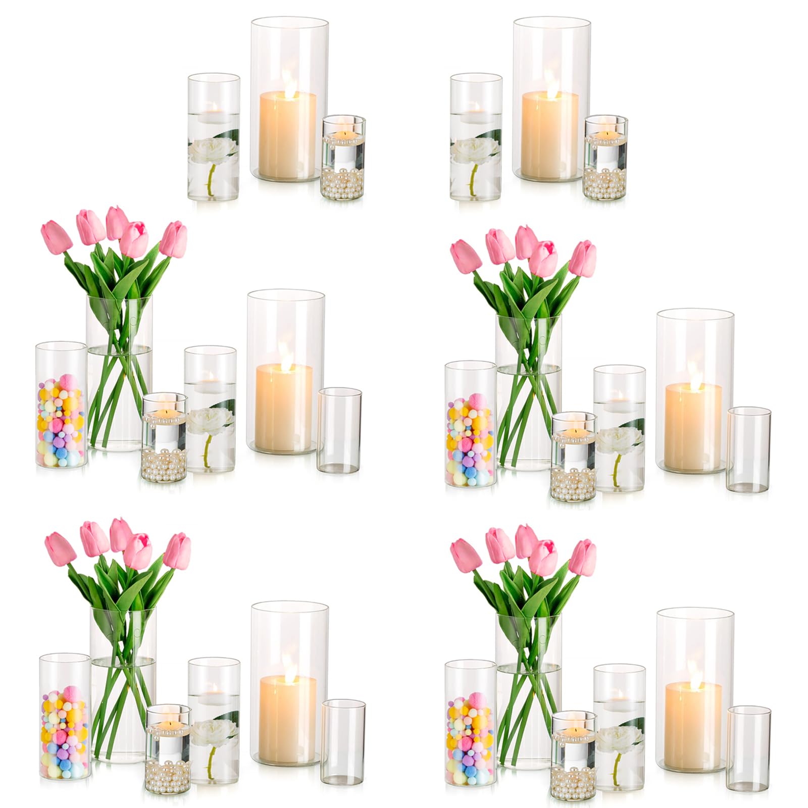 Hewory 30-Piece Glass Hurricane Candle Holder Set - Tall Cylinder Vases for Centerpieces, Clear Votive Holders for Pillar & Floating Candles - Perfect for Wedding Decor, Table Centerpieces, and Home Decor