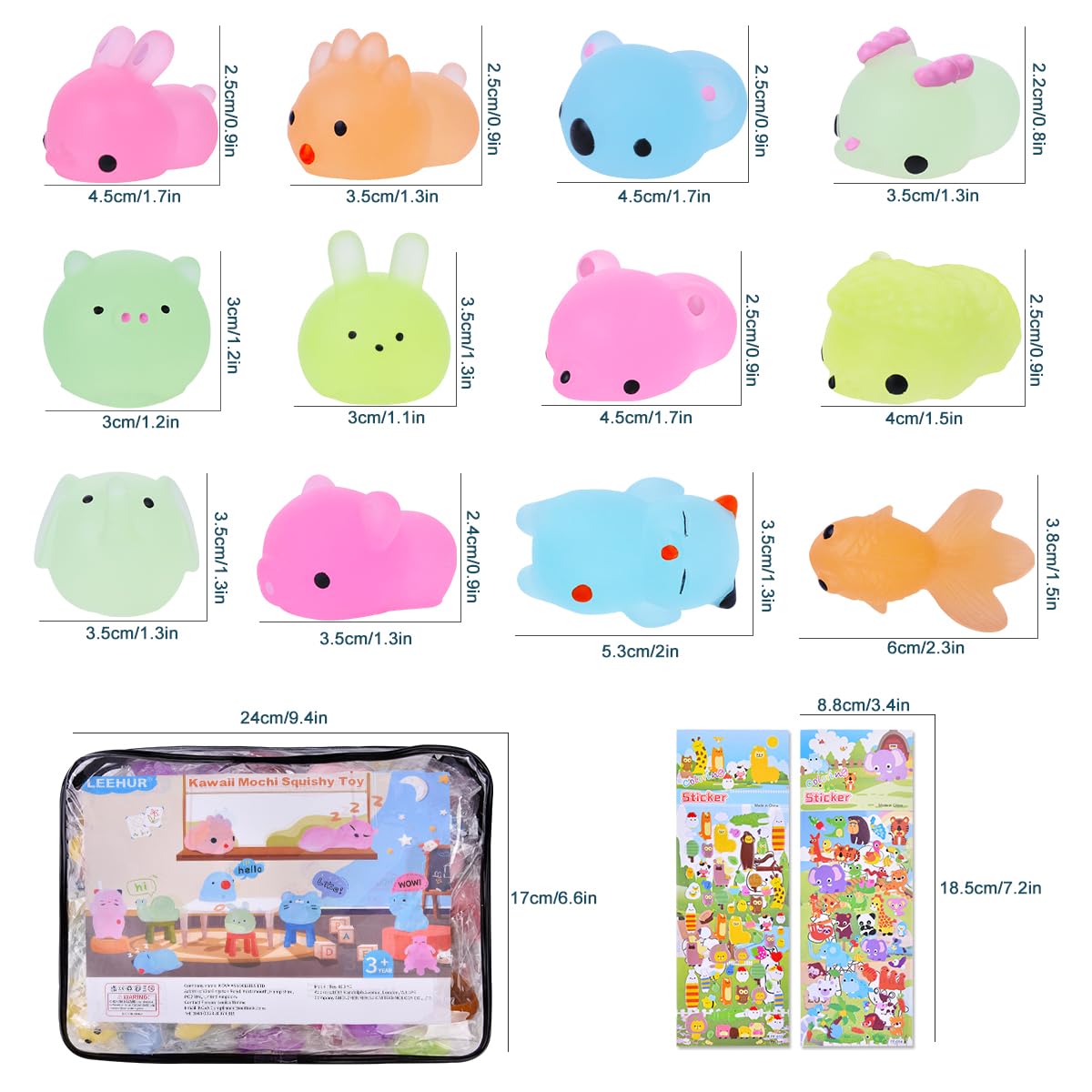 LEEHUR 100PCS Kawaii Squishy Toys - Stress Relief for Kids Party & Birthday Gifts