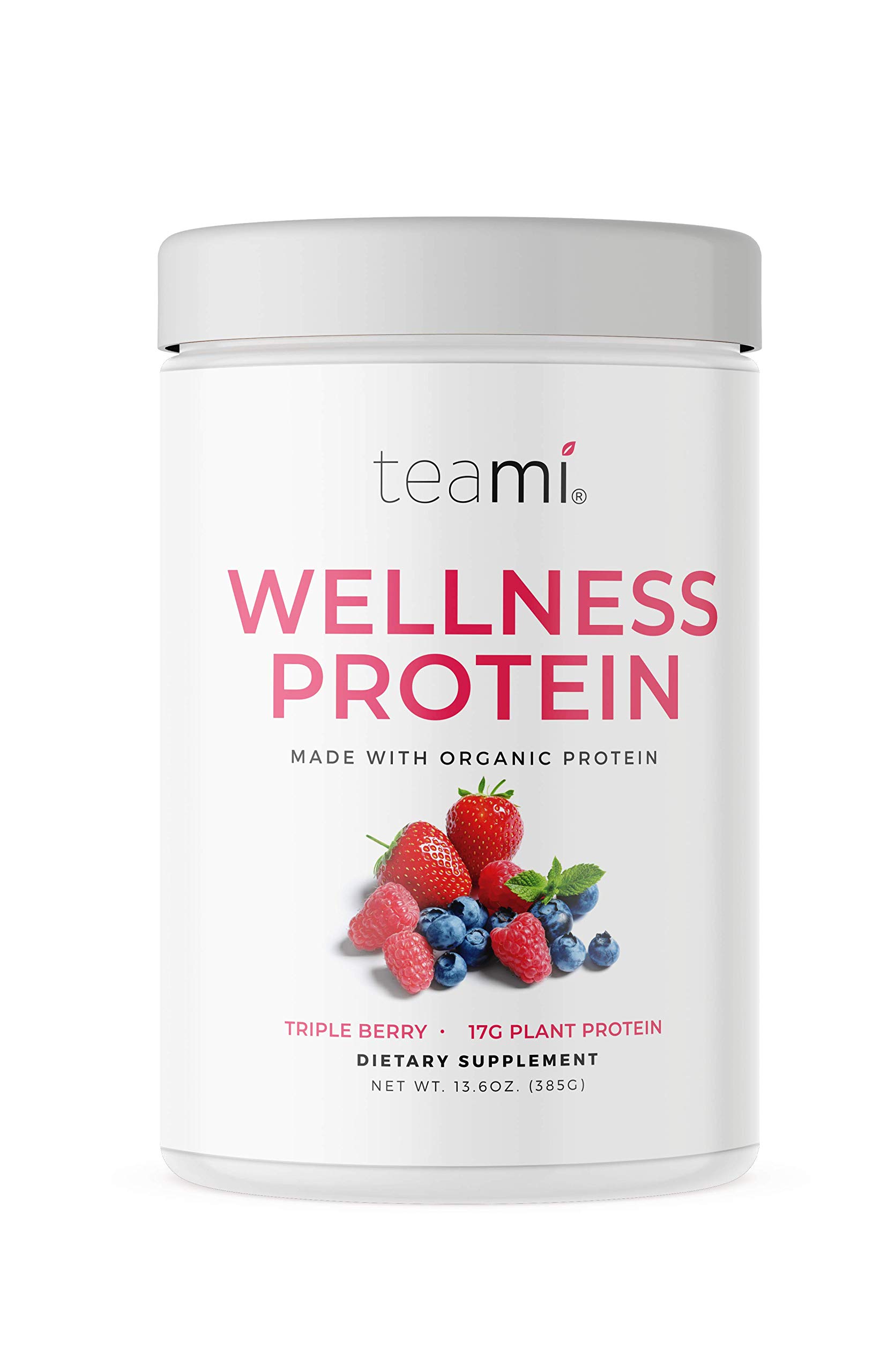 Teami Vegan Protein Powder - Organic Plant Based Pea Protein Powder | Low Carb, Non-GMO, Dairy Free, Soy Free, No Sugar Added | Triple Berry Flavor (14 Servings, 13.6 oz) for Smoothies, Baking & Post-Workout Recovery