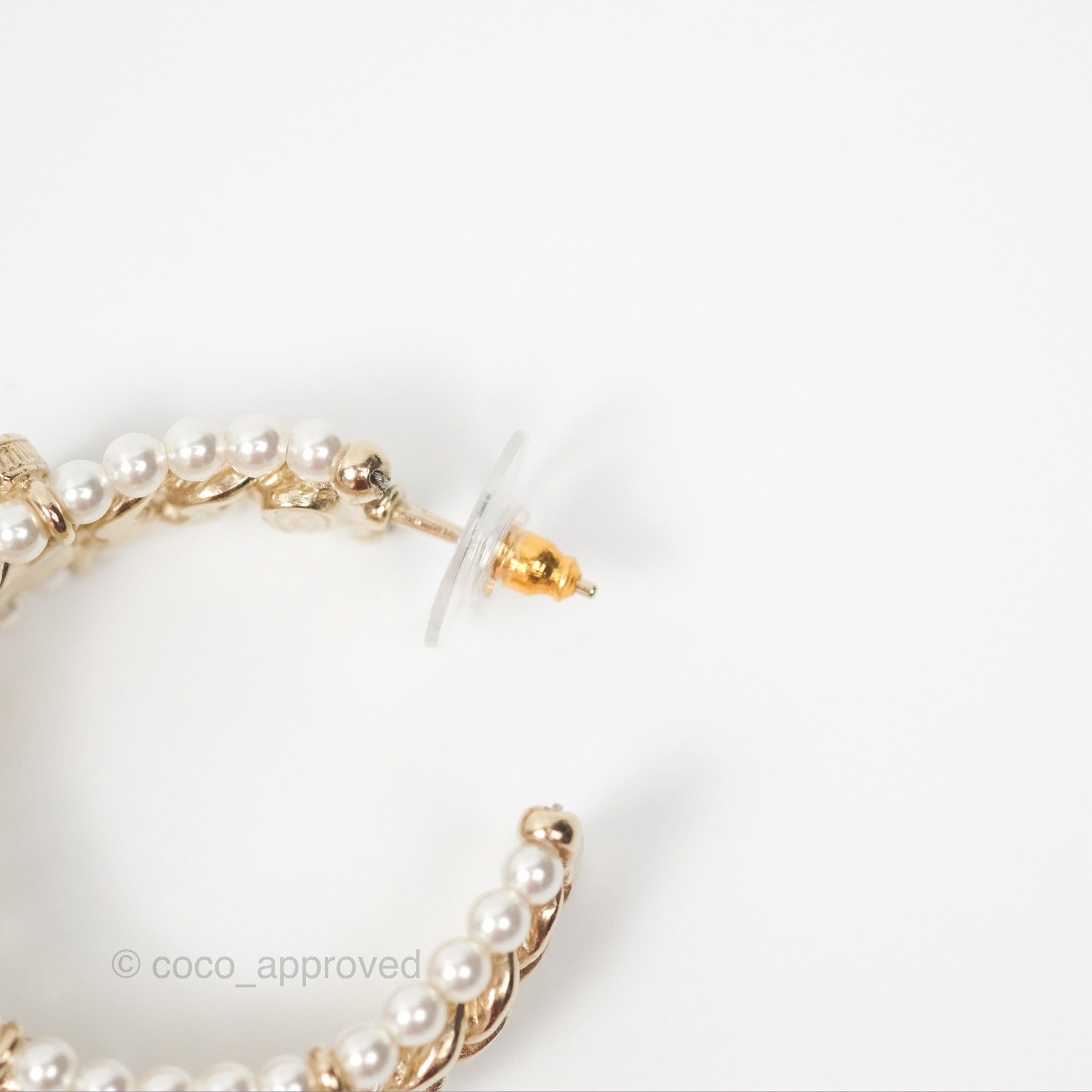 Chanel CC Pearl Hoop Earrings in Gold Tone - Luxury Fashion Jewelry for Women | Perfect for Parties, Weddings & Special Occasions