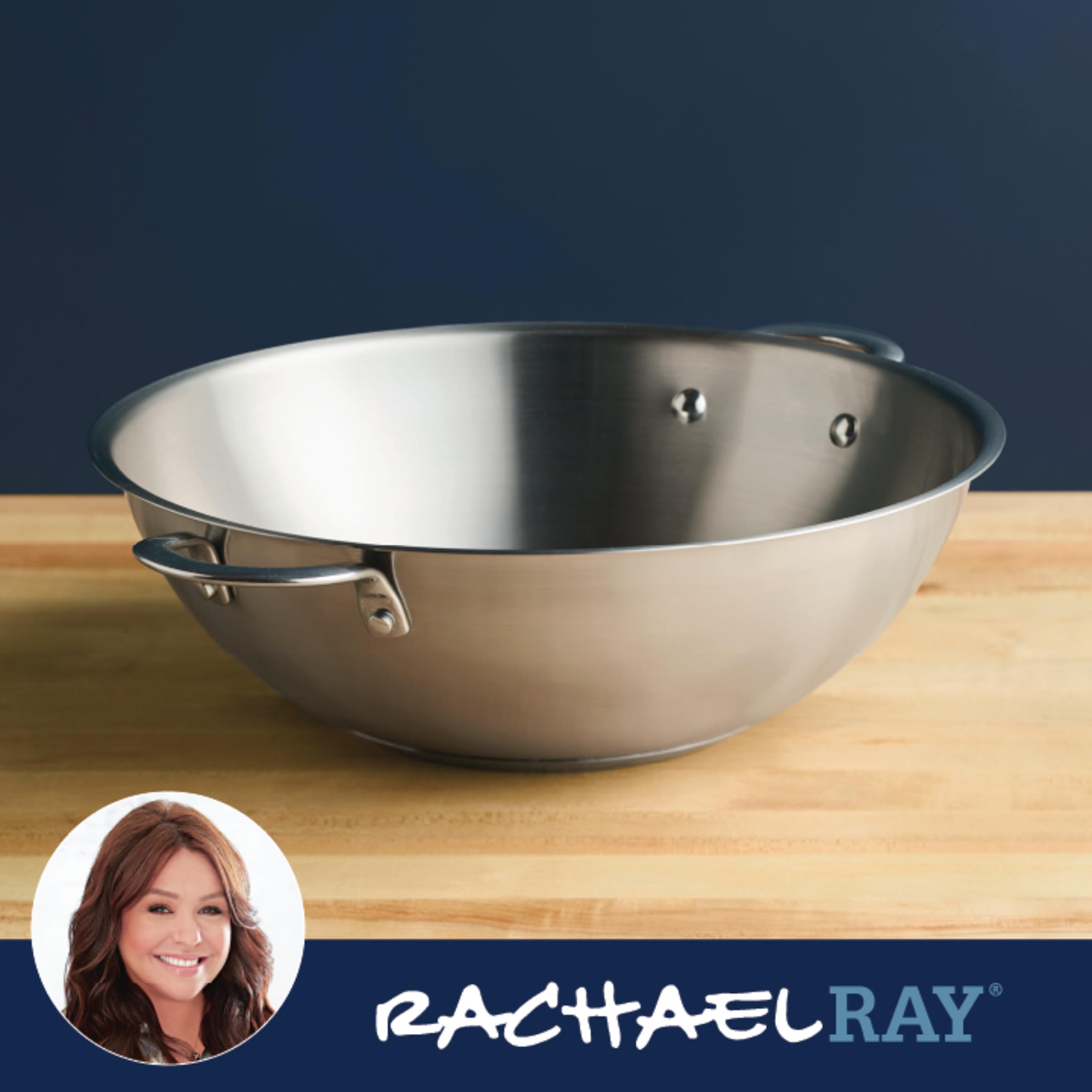 Rachael Ray Professional 14-Inch Stainless Steel Wok & Stir-Fry Pan - Induction Ready, All Cooktop Compatible, Dishwasher & Metal Utensil Safe - Perfect for Asian Cooking, Stir-Frying & High-Heat Searing