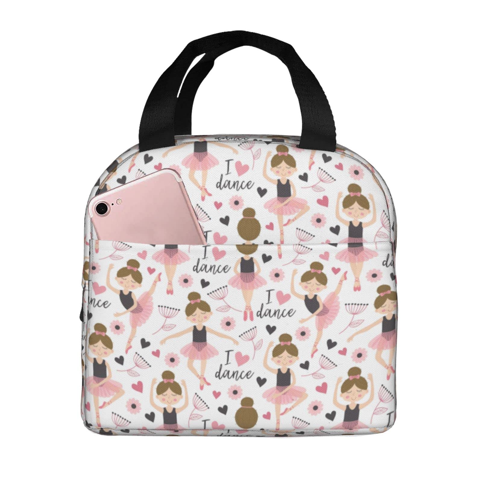 Insulated Lunch Bag for Girls - Reusable & Portable Ballet-Themed Lunch Box with Pocket for Men, Women & Kids - Perfect for School, Work & Picnics