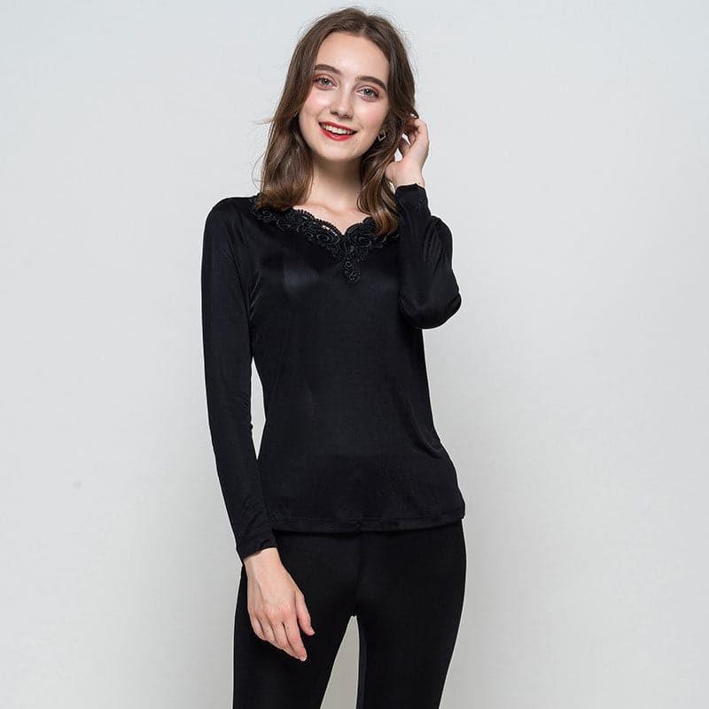 100% Pure Silk Thermal Underwear Set for Women - Soft & Warm Winter Base Layer for Cold Weather, Layering, and Indoor Comfort