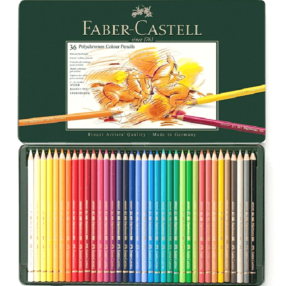 Faber-Castell Polychromos 36 Premium Artist Colored Pencils Set in Metal Tin - Professional Drawing & Sketching for Adults, Coloring Books & Fine Art Projects