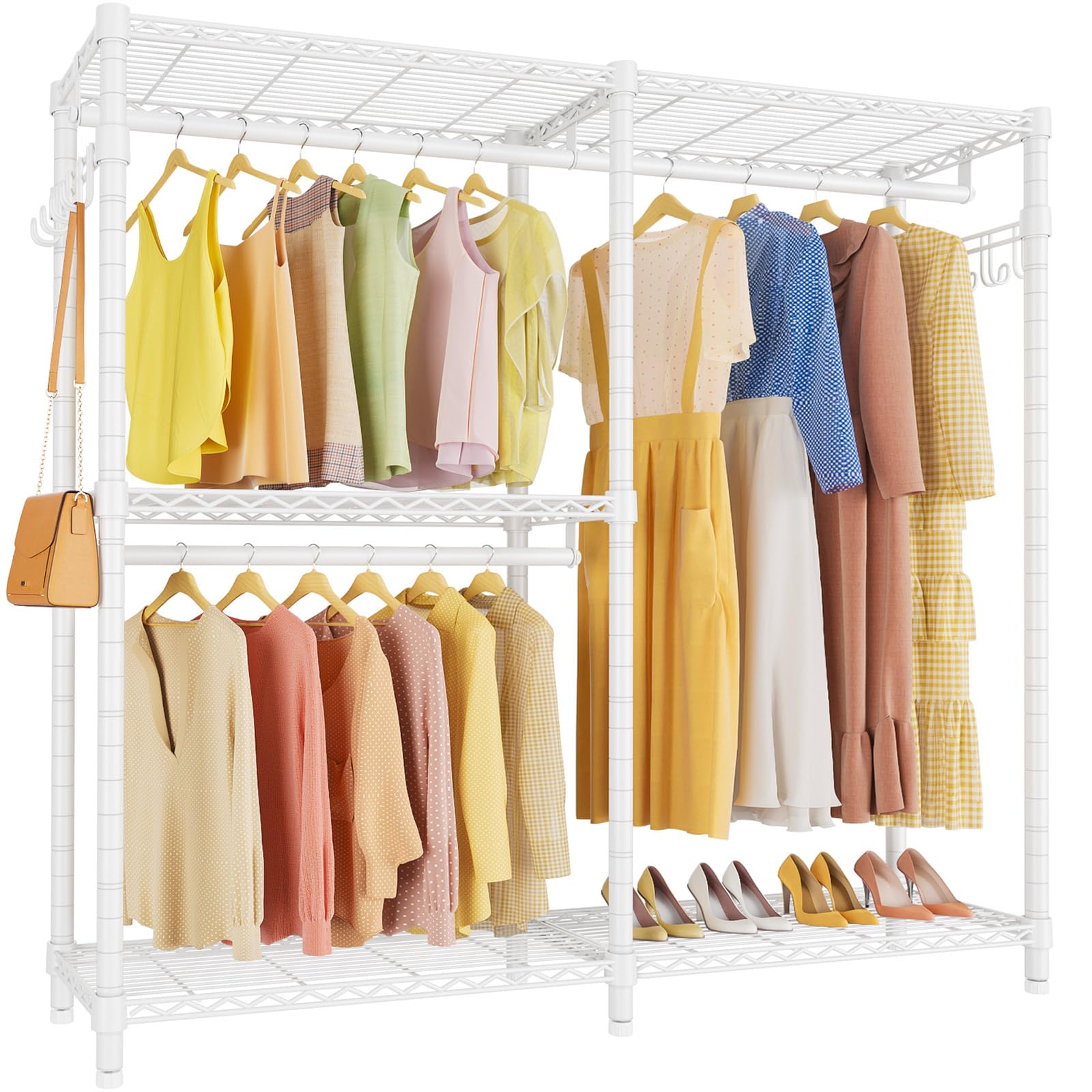 VIPEK V4S Heavy Duty Garment Rack - 810lbs Capacity Freestanding Clothes Rack with 3 Hanging Rods & 2 Side Hooks, Portable Wardrobe Organizer for Closet, Bedroom, Laundry Room or Commercial Use - White