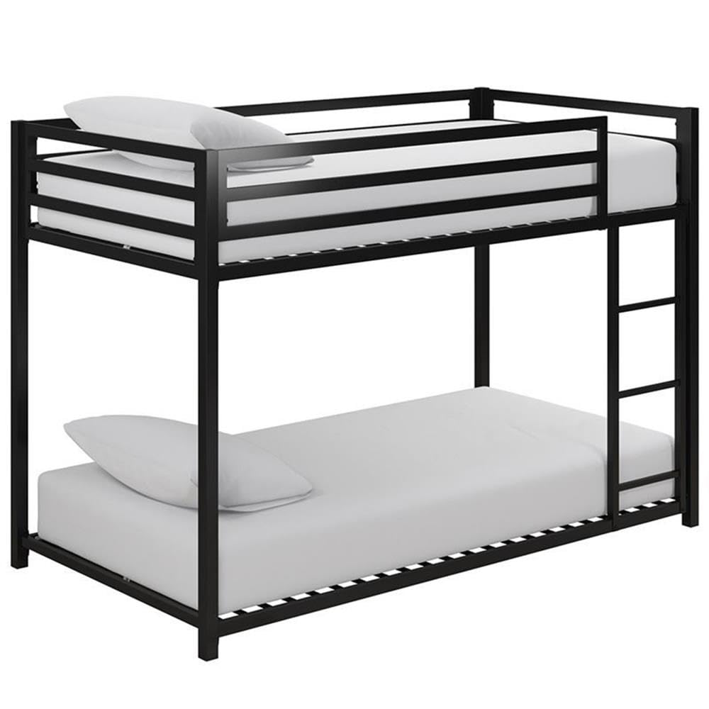 Rosebery Kids Twin Over Twin Metal Bunk Bed in Black - Space Saving Bunk Bed for Kids Room, Dormitory & Sleepovers - Sturdy & Safe Metal Frame with Guardrails
