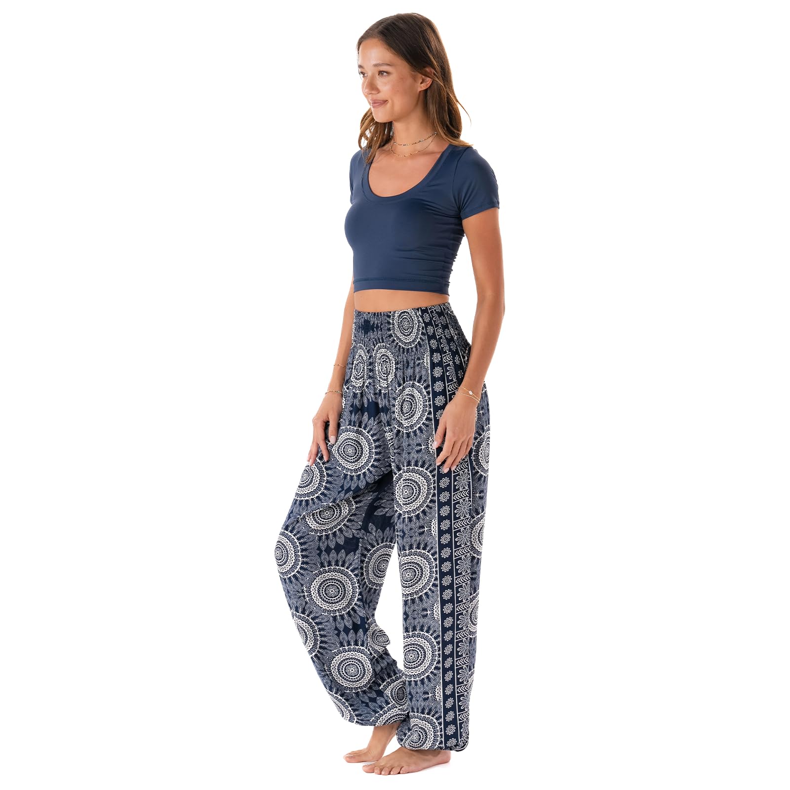 Lotus and Luna Women's High Waisted Harem Pants - Boho Flowy Yoga Pants for Beach, Lounge & Travel - Comfortable Thai Genie Pants for Meditation, Yoga & Casual Wear