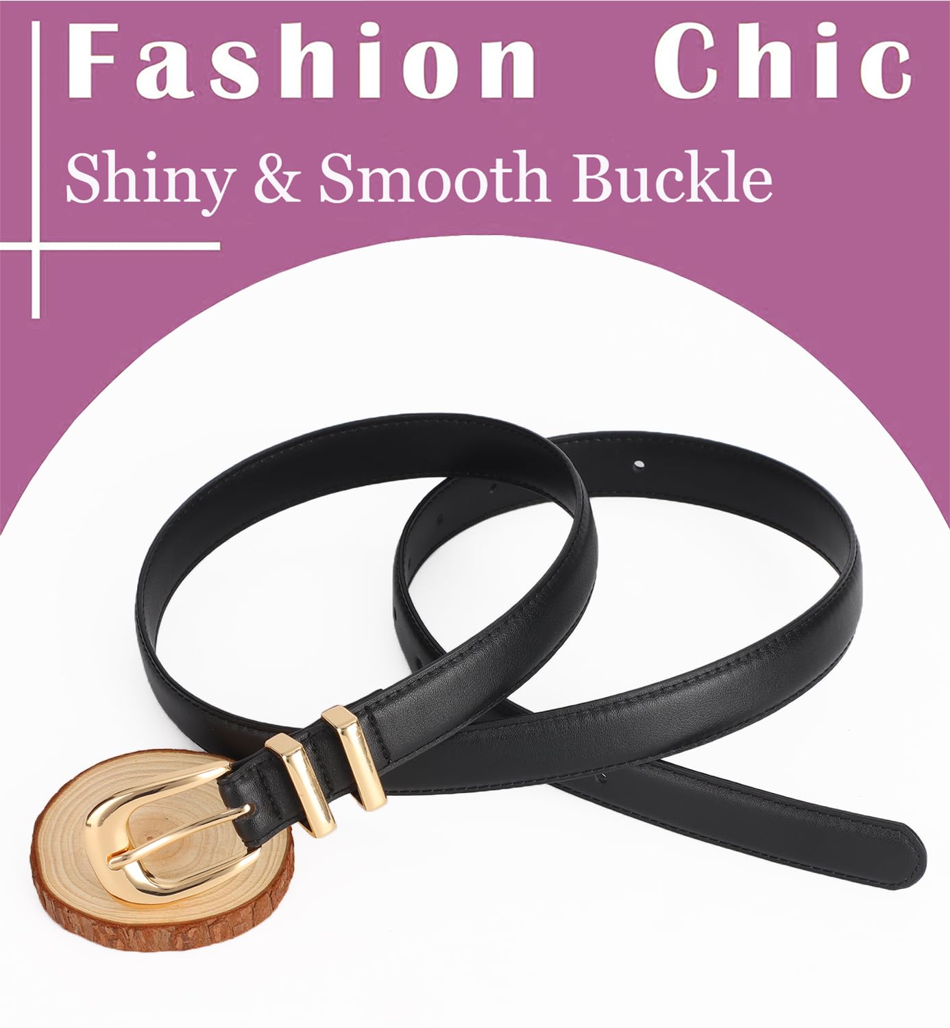 ALAIX Women's Fashion Leather Belt - Adjustable Black Genuine Leather Belt with Gold/Silver Buckle for Jeans, Pants & Dresses | Perfect for Casual, Office & Evening Outfits