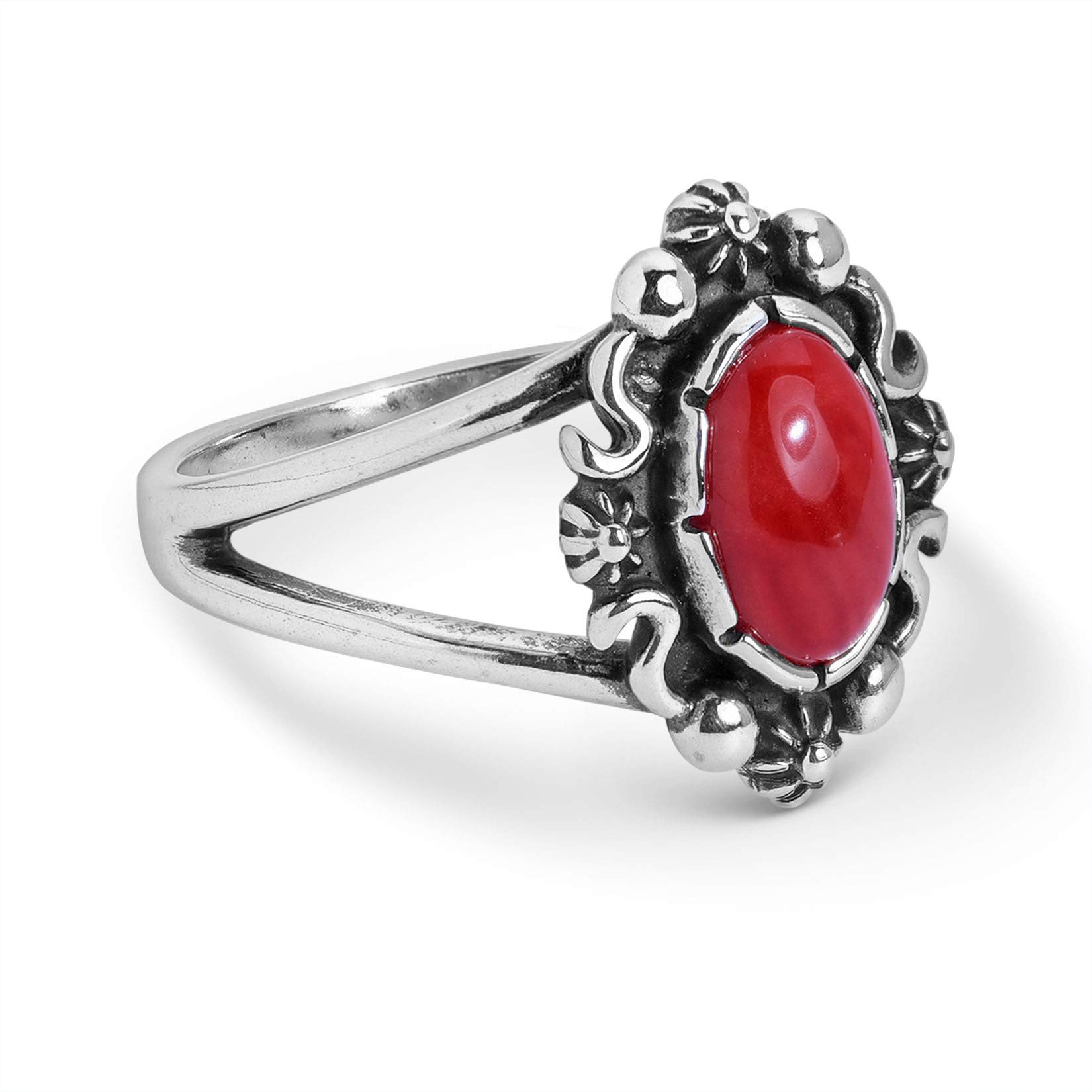 Sterling Silver Statement Ring for Women | Oval Flower Swirl Design with Gemstone Options | Sizes 5-10 | Western Jewelry for Casual Wear, Date Night & Special Occasions