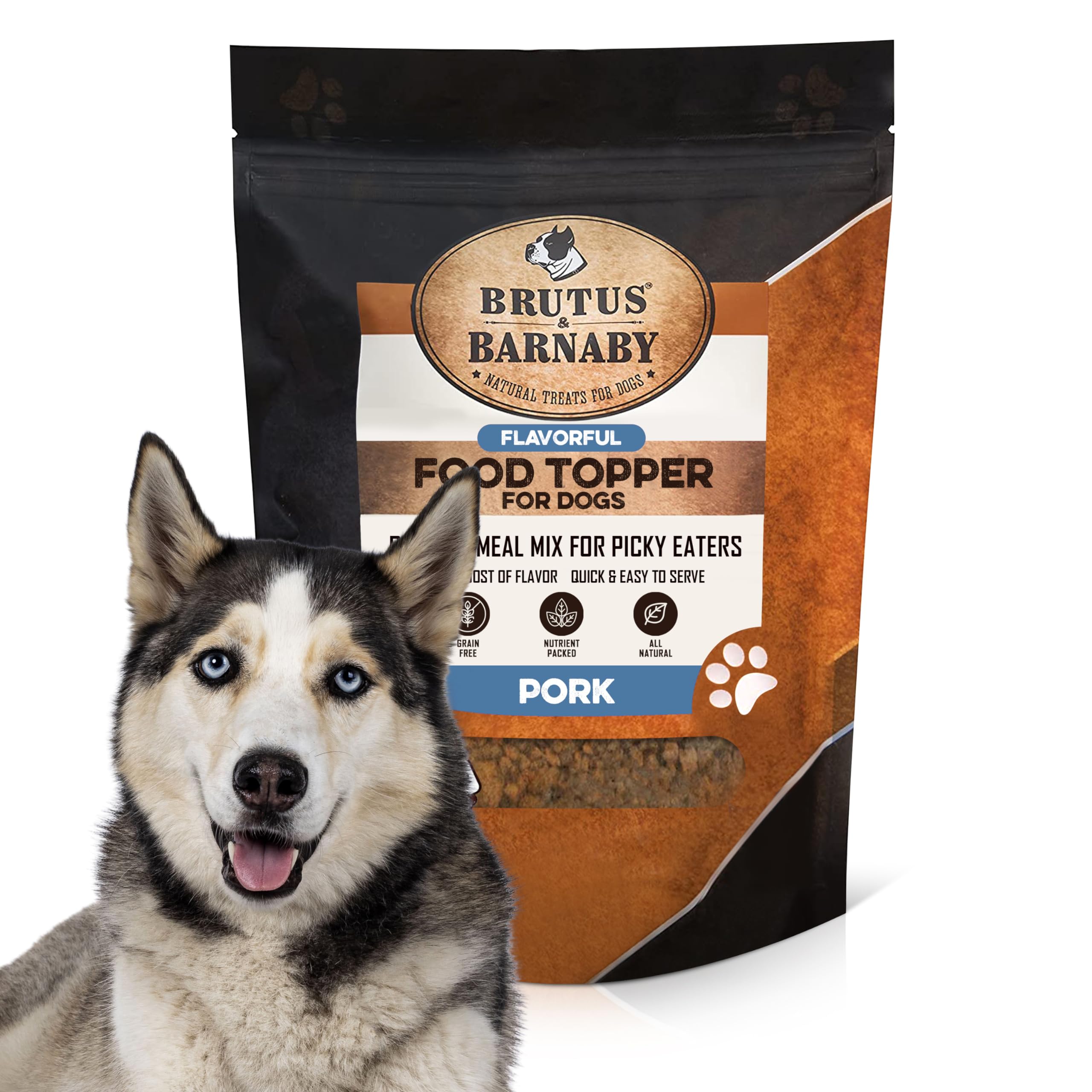 BRUTUS & BARNABY Natural Pork Dog Food Topper - Single Ingredient Bacon Flavor Enhancer for Picky Eaters - Sprinkle on Kibble to Boost Appetite & Nutrition - Perfect for Mealtime, Training Treats & Senior Dogs