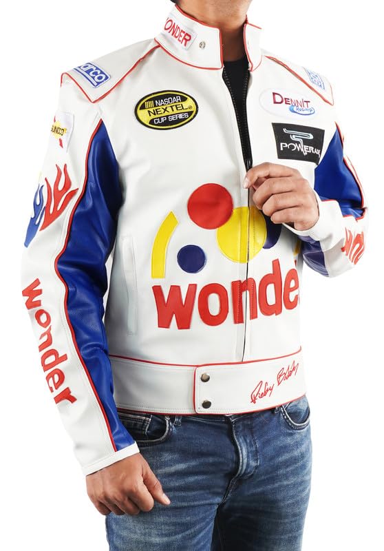 SpazeUp Men's White Racing Biker Leather Jacket - Premium Genuine Leather Motorcycle Jacket for Riding & Casual Wear - Fashionable Outerwear for Street Style & Motorcycle Enthusiasts