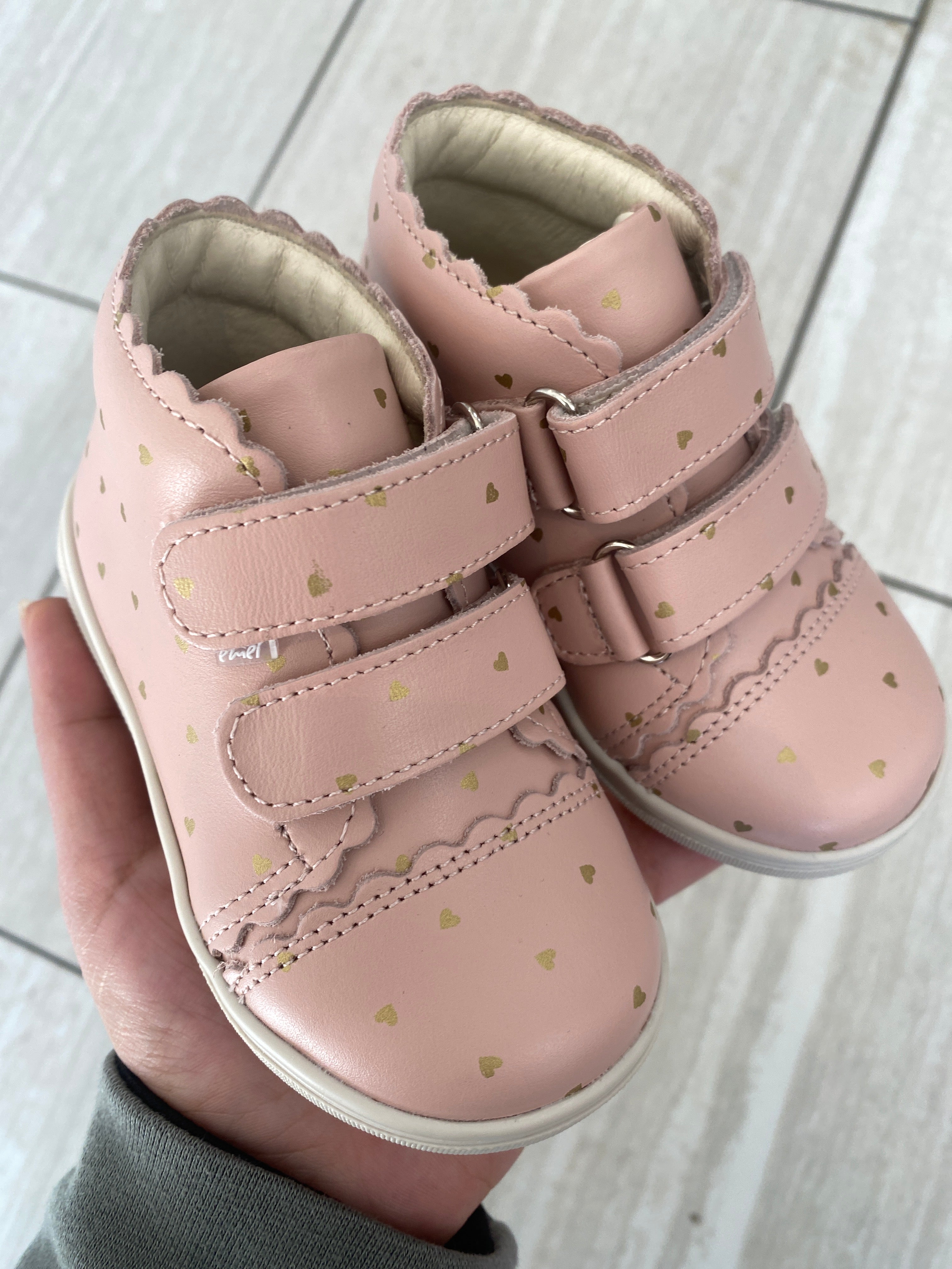 Emel Pink and Gold Heart Baby Sneakers - Cute & Comfortable First Walking Shoes for Toddlers - Perfect for Special Occasions, Parties & Everyday Play